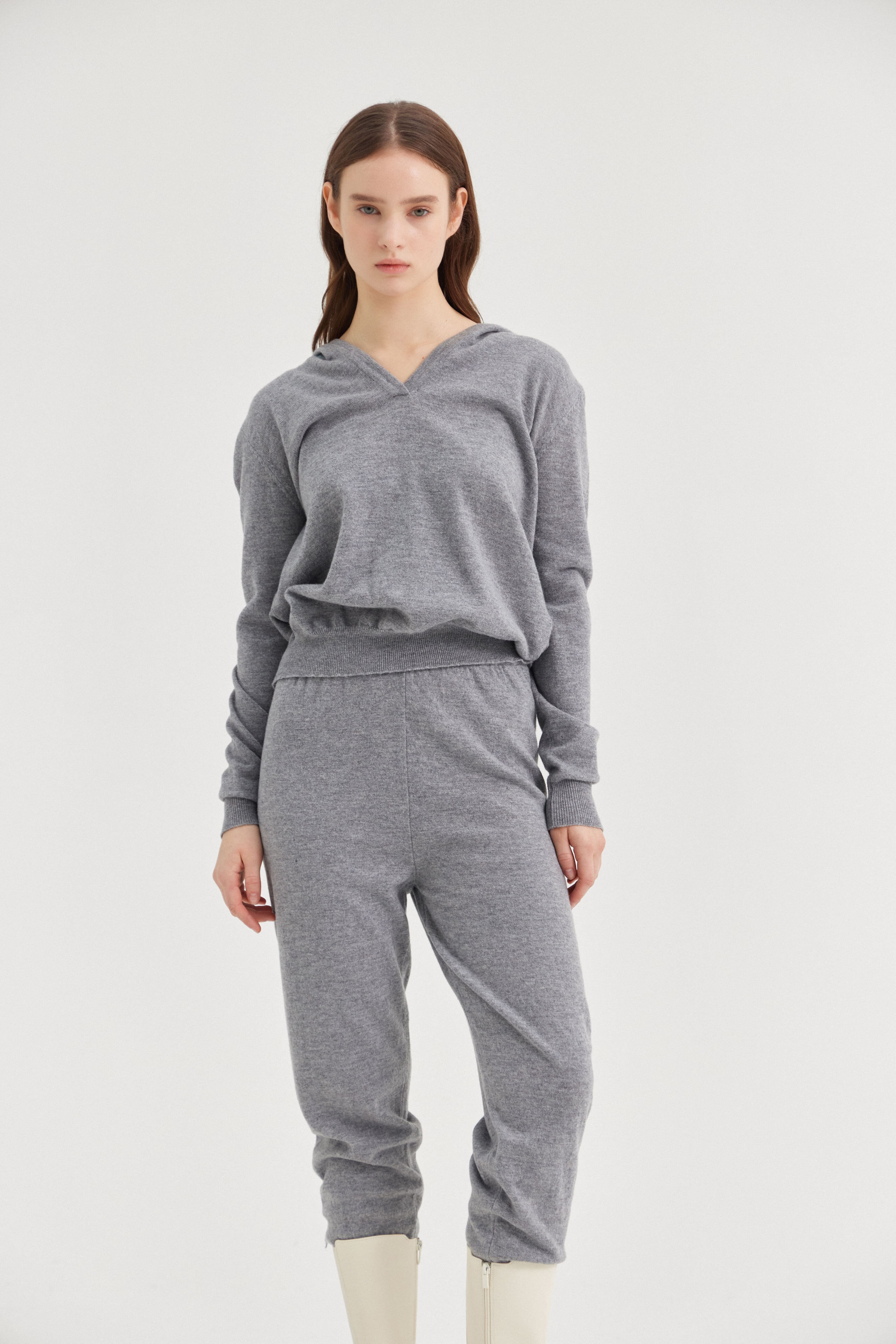 [크램38] MANNEI SMALL SWEATER WITH HOOD GRIGIO MELANGE