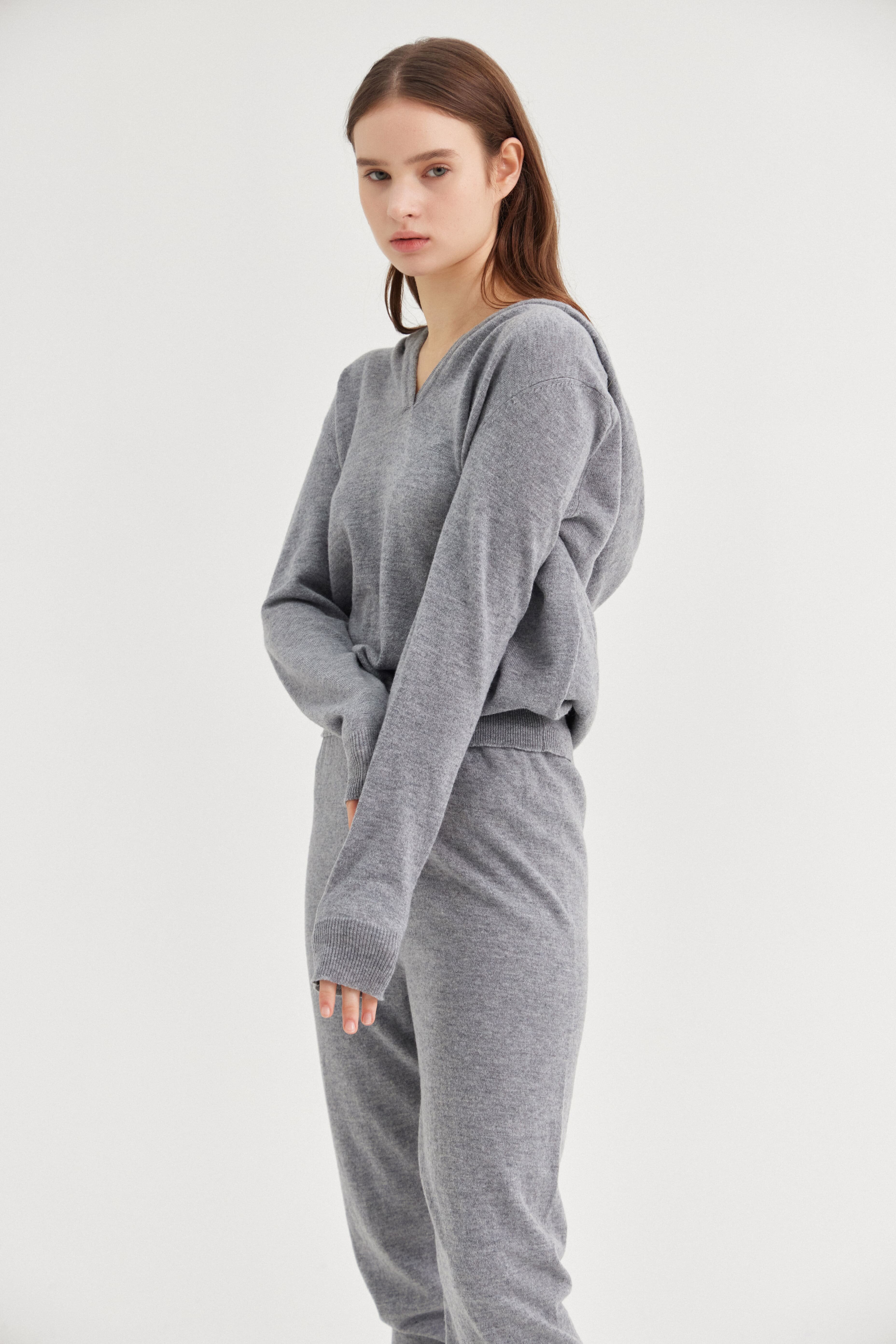 [크램38] MANNEI SMALL SWEATER WITH HOOD GRIGIO MELANGE