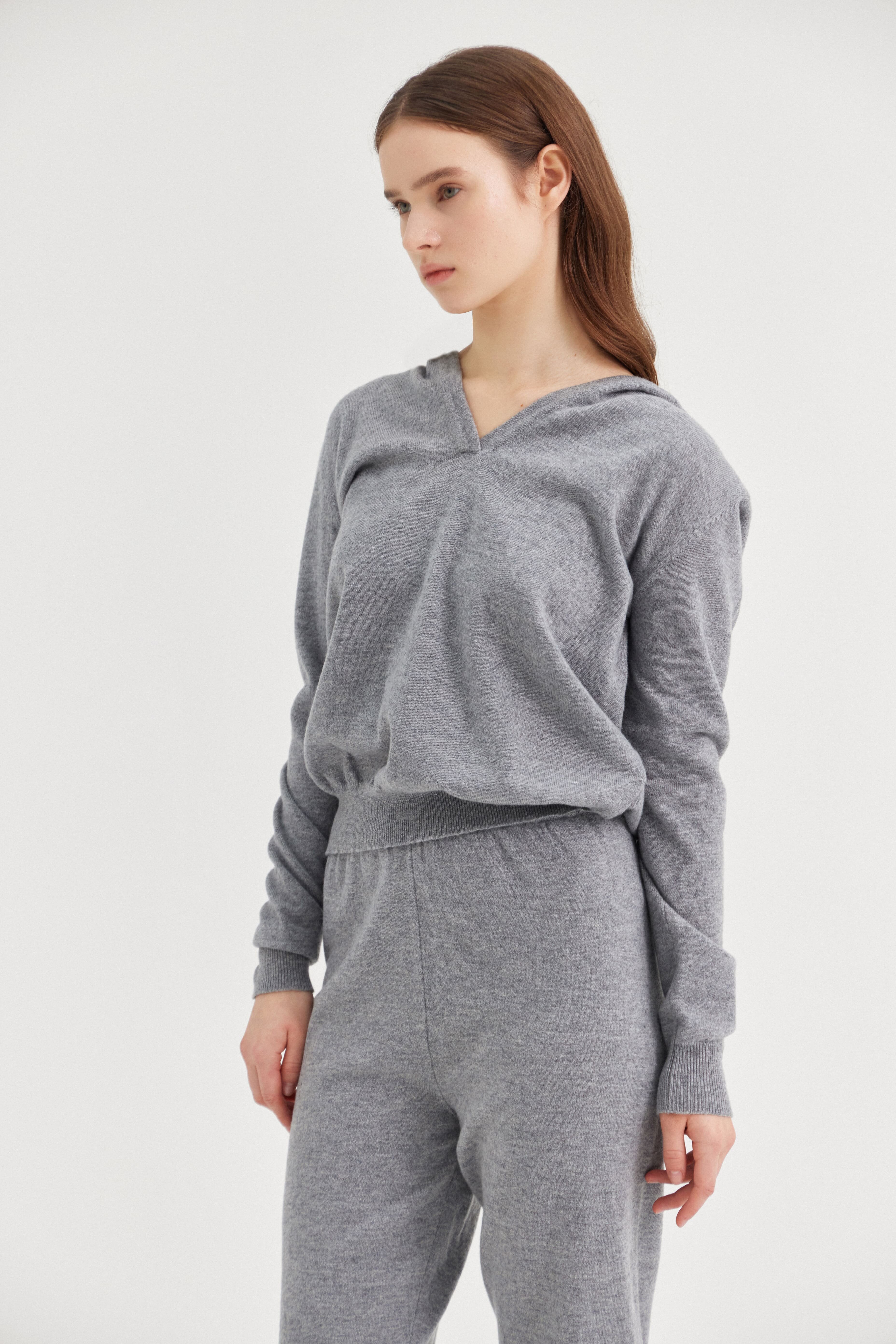[크램38] MANNEI SMALL SWEATER WITH HOOD GRIGIO MELANGE