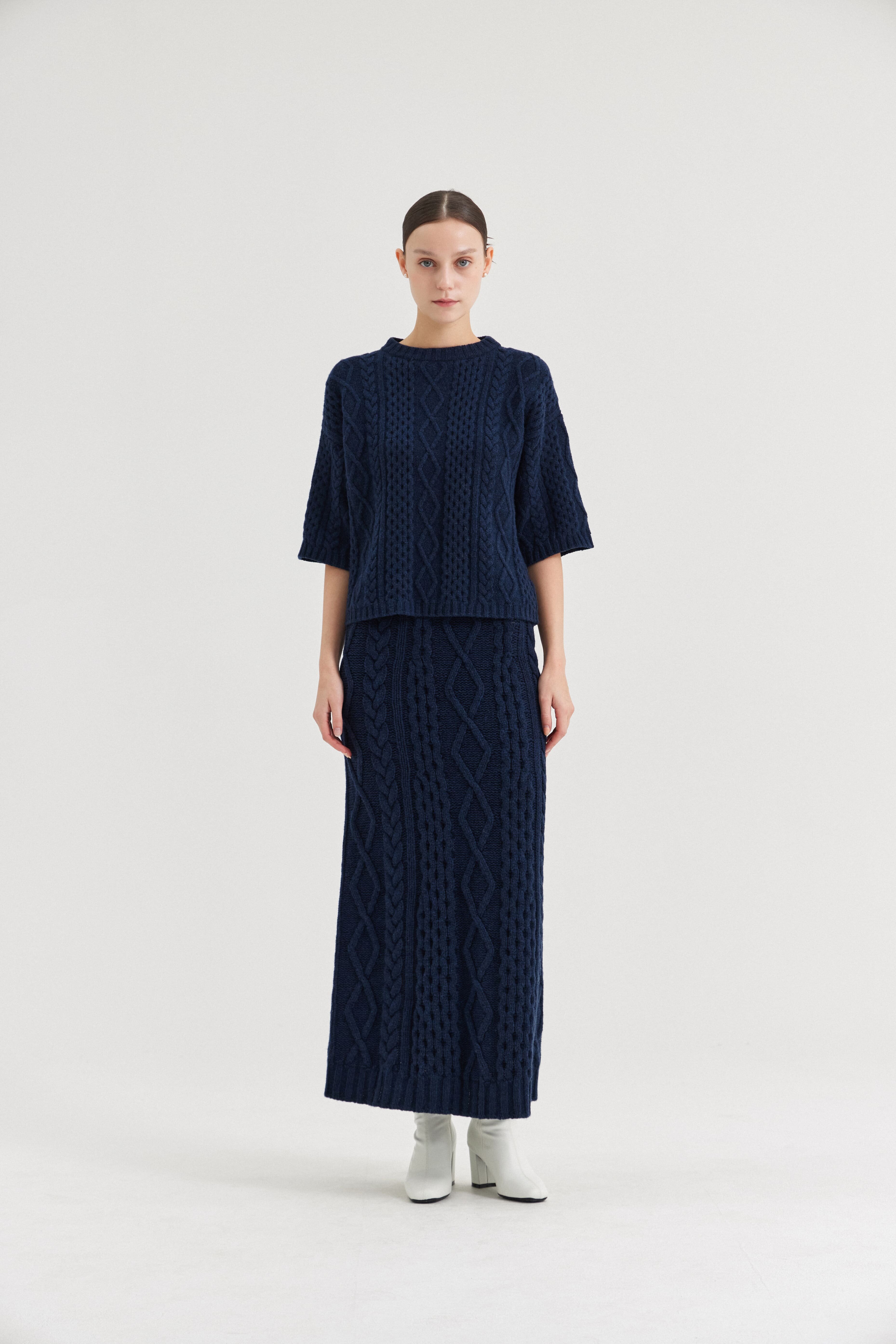 [크램38] TULLIA KNITTED BLOUSE BLU MARINO
