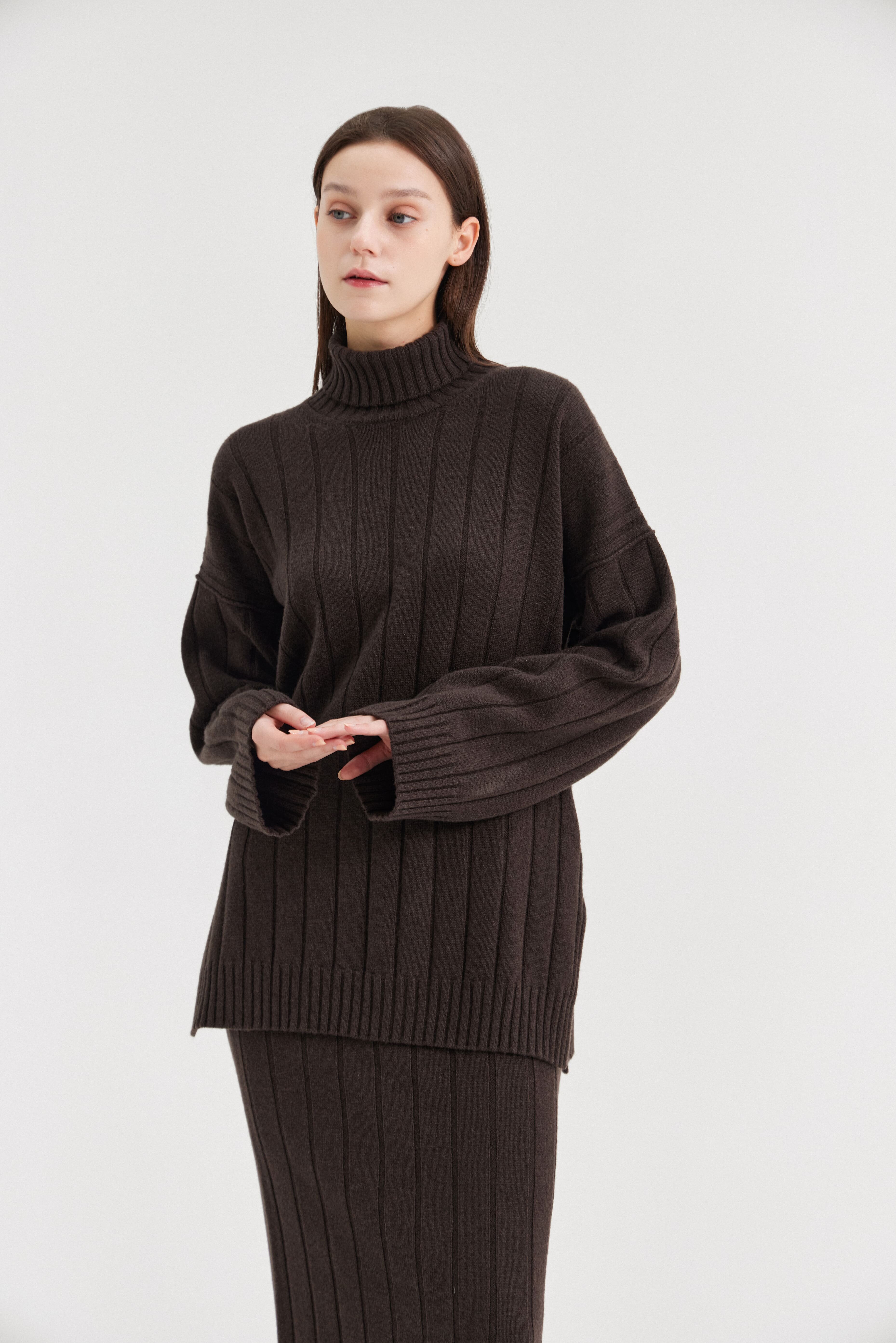 [크램38] FIDULA LARGE RIBBED SWEATER FANGO