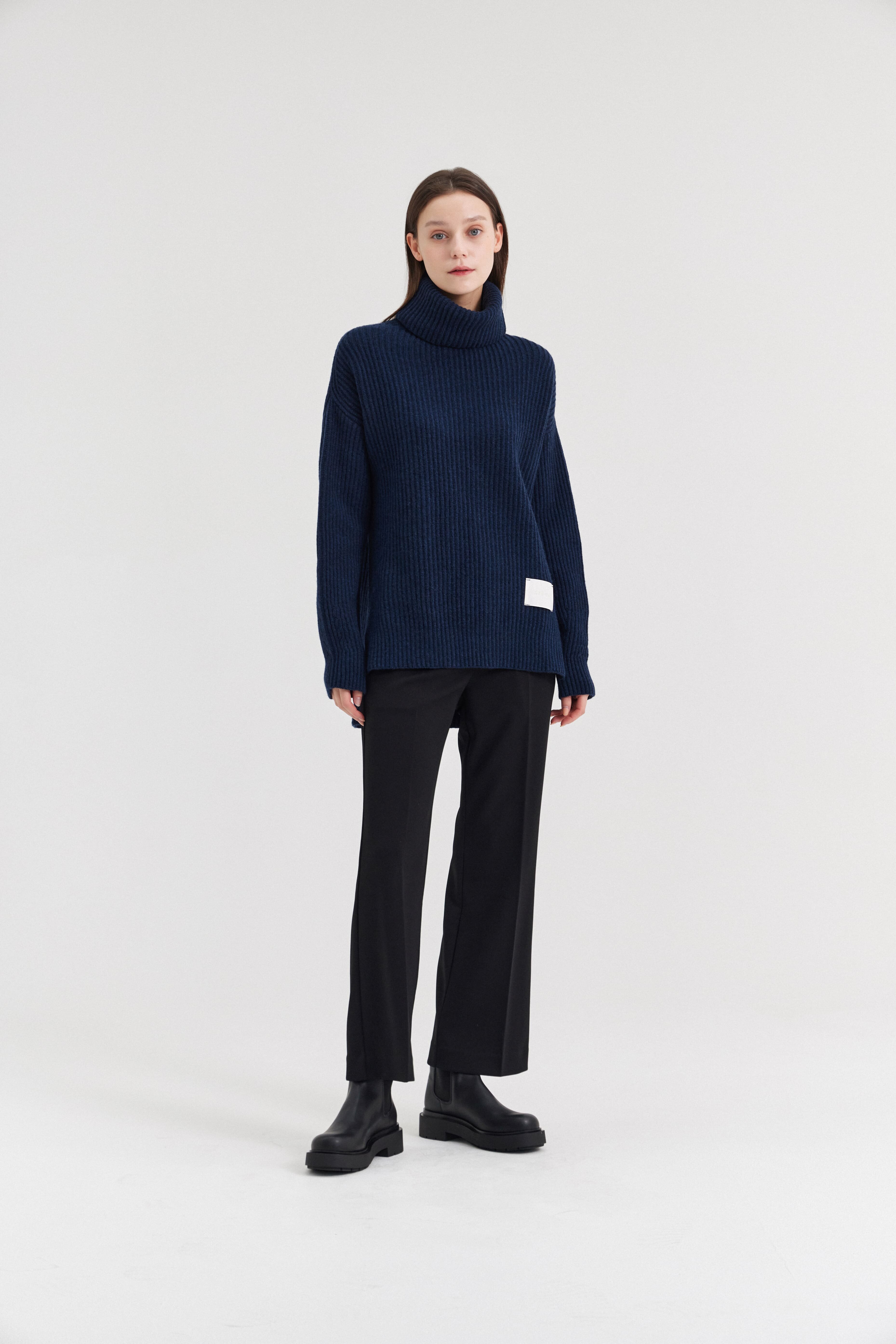 [크램38] TESEO TURTLENECK RIBBED SWEATER BLU MARINO