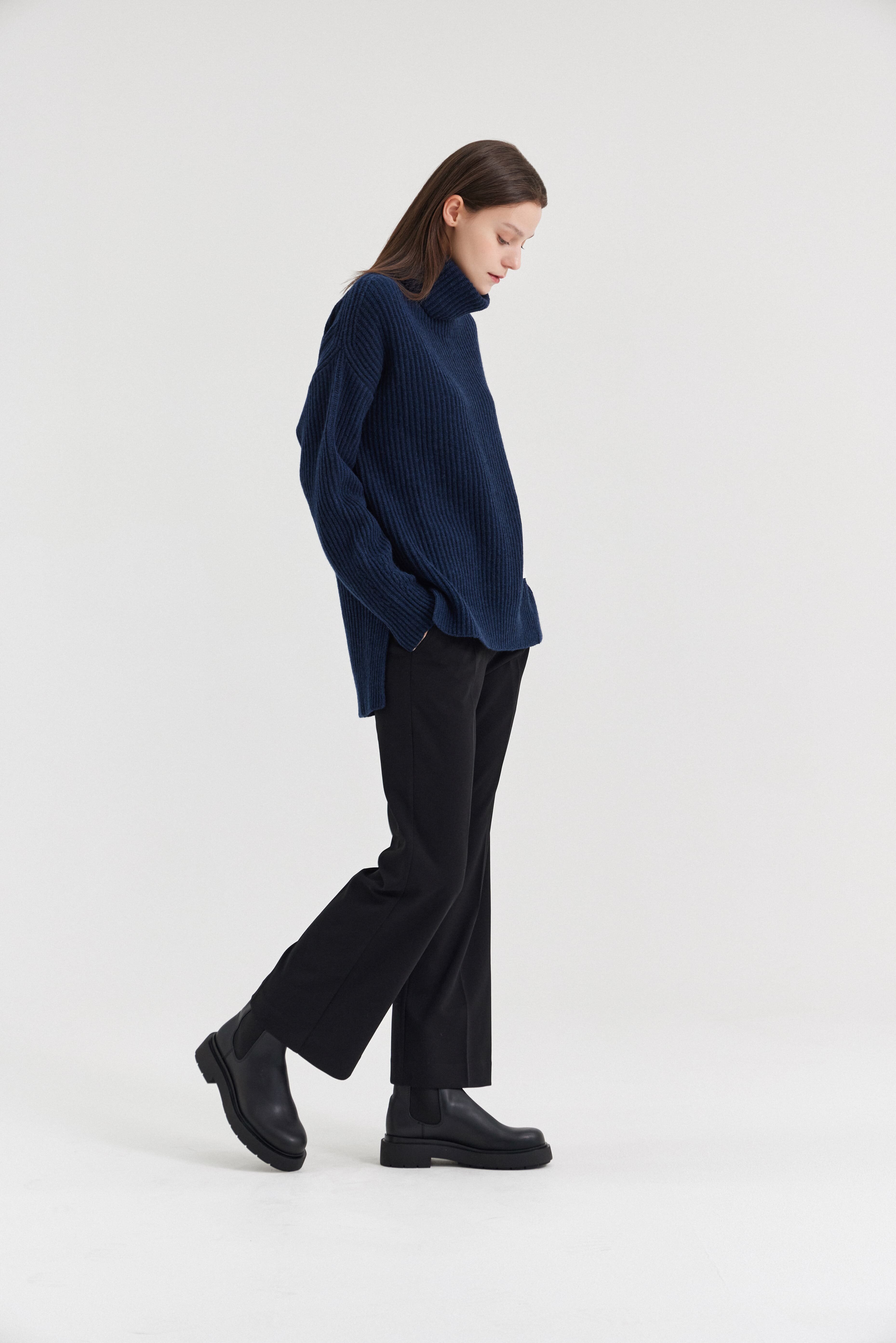 [크램38] TESEO TURTLENECK RIBBED SWEATER BLU MARINO
