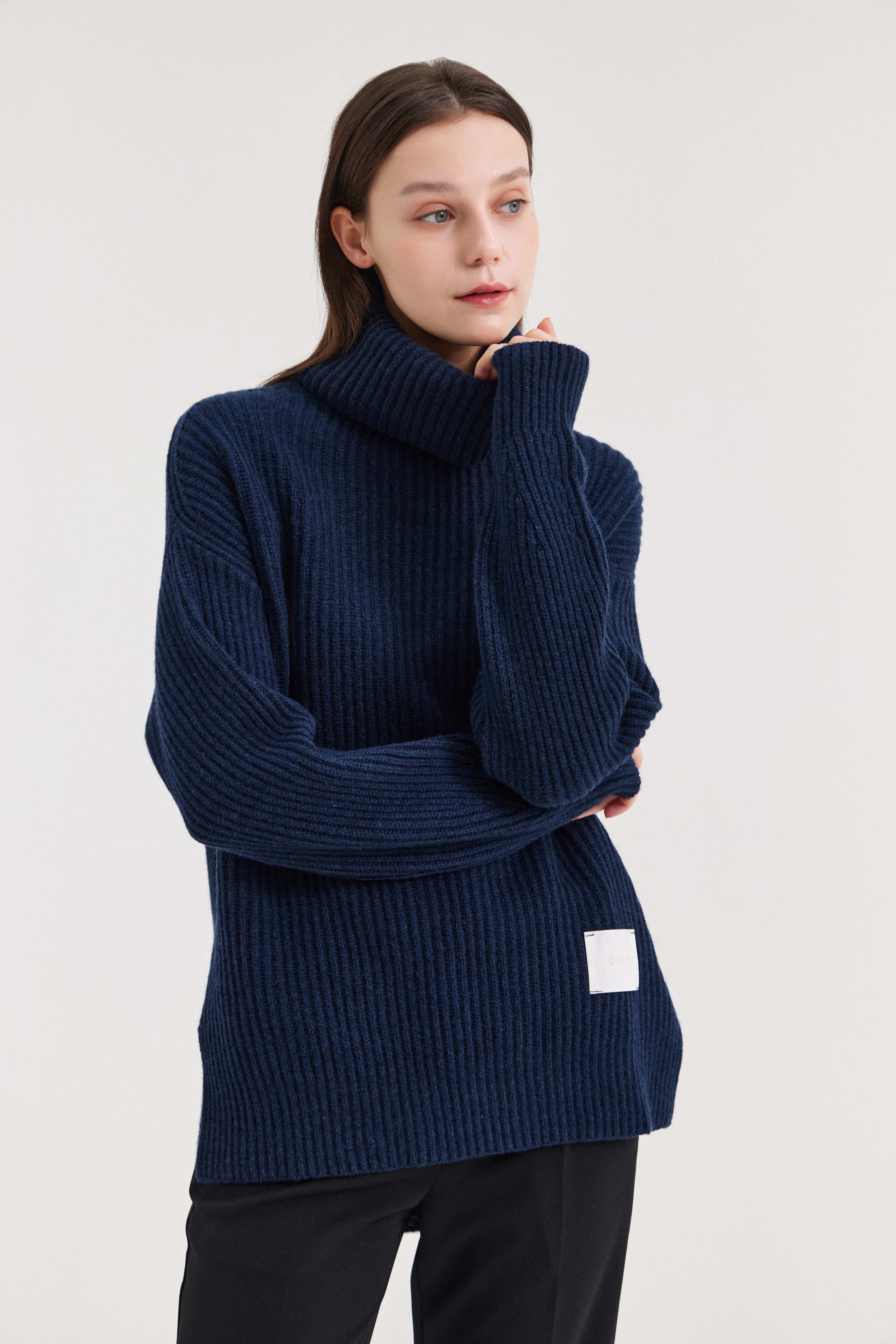 [크램38] TESEO TURTLENECK RIBBED SWEATER BLU MARINO