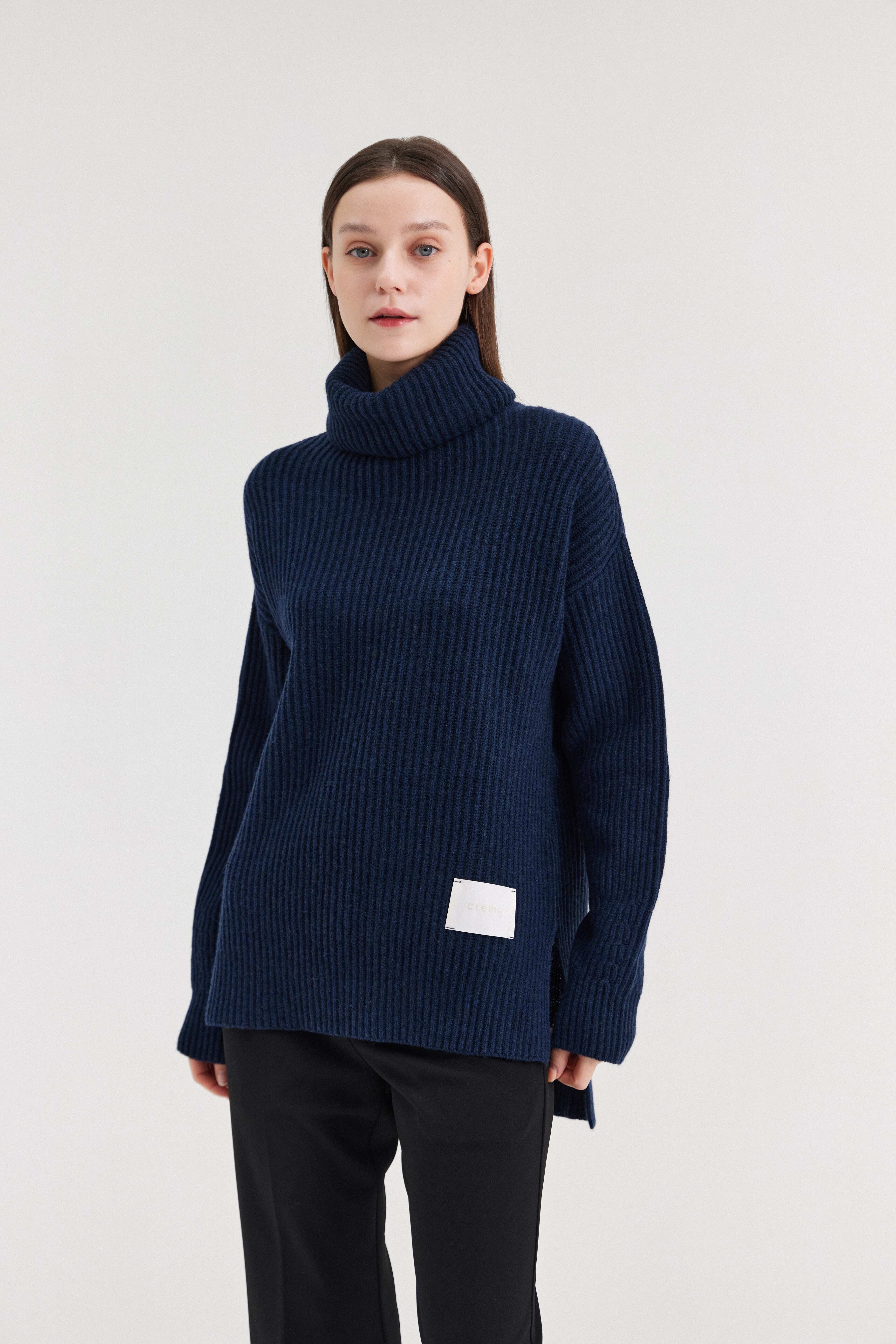 [크램38] TESEO TURTLENECK RIBBED SWEATER BLU MARINO