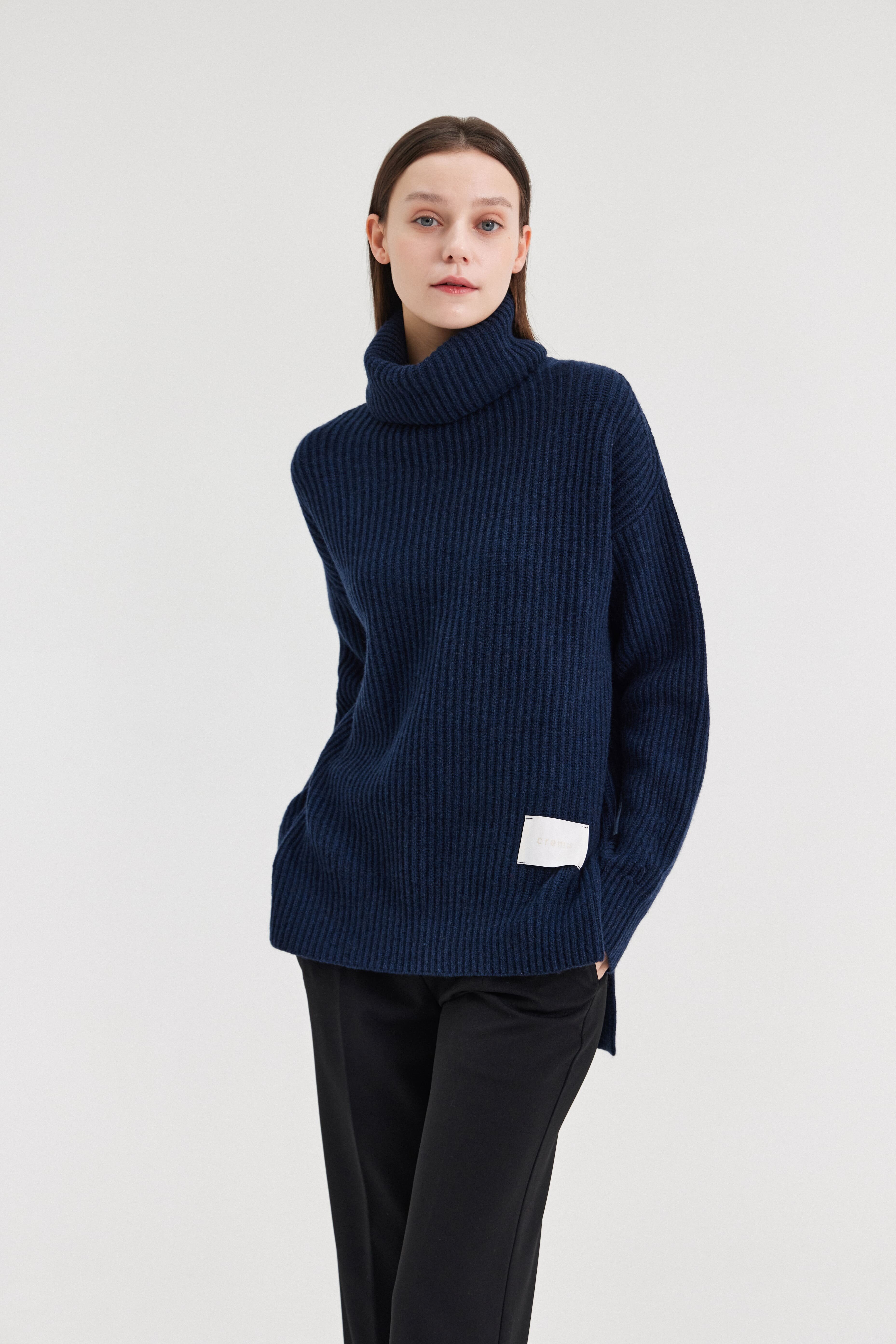 [크램38] TESEO TURTLENECK RIBBED SWEATER BLU MARINO