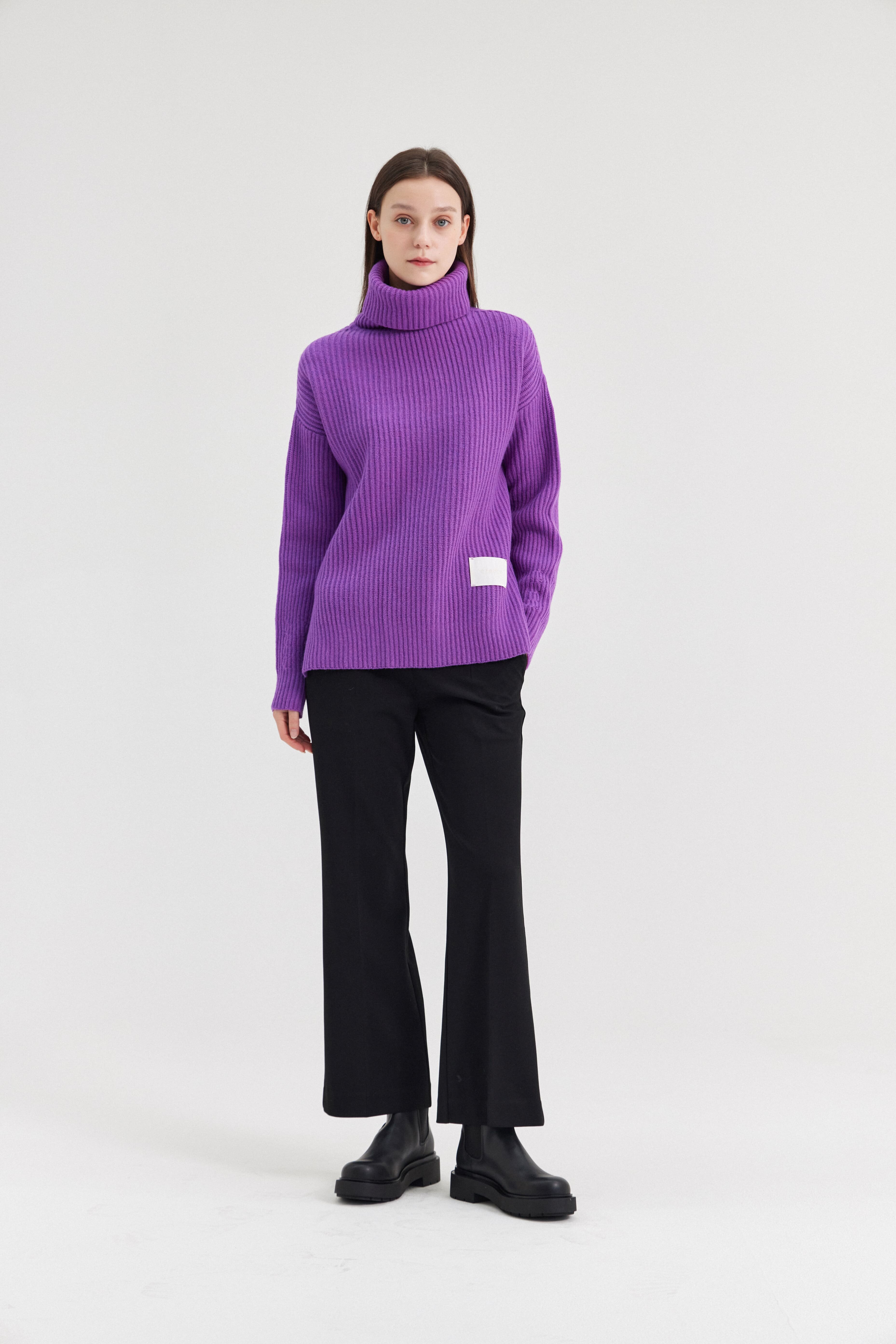 [크램38] TESEO TURTLENECK RIBBED SWEATER VIOLA