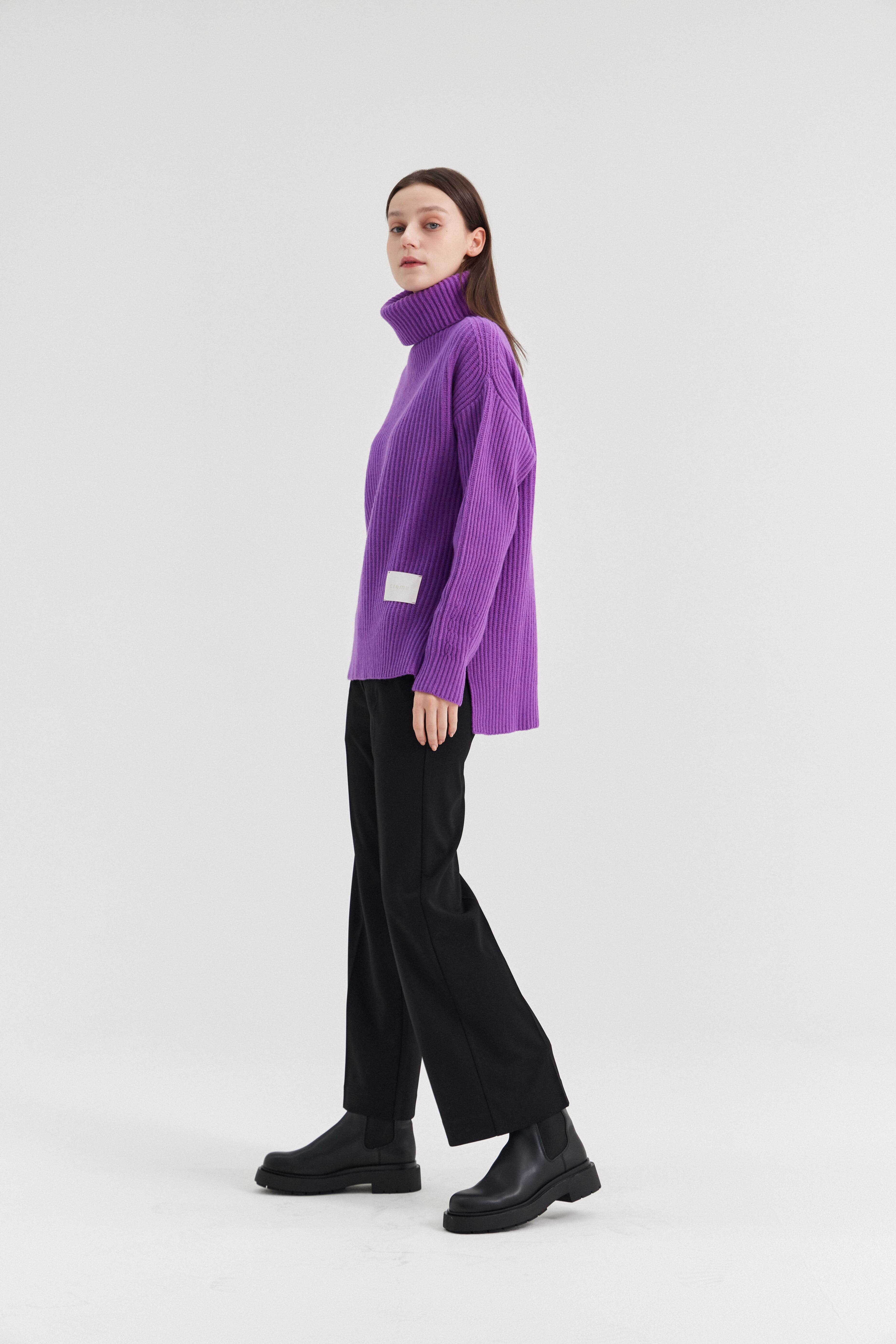 [크램38] TESEO TURTLENECK RIBBED SWEATER VIOLA