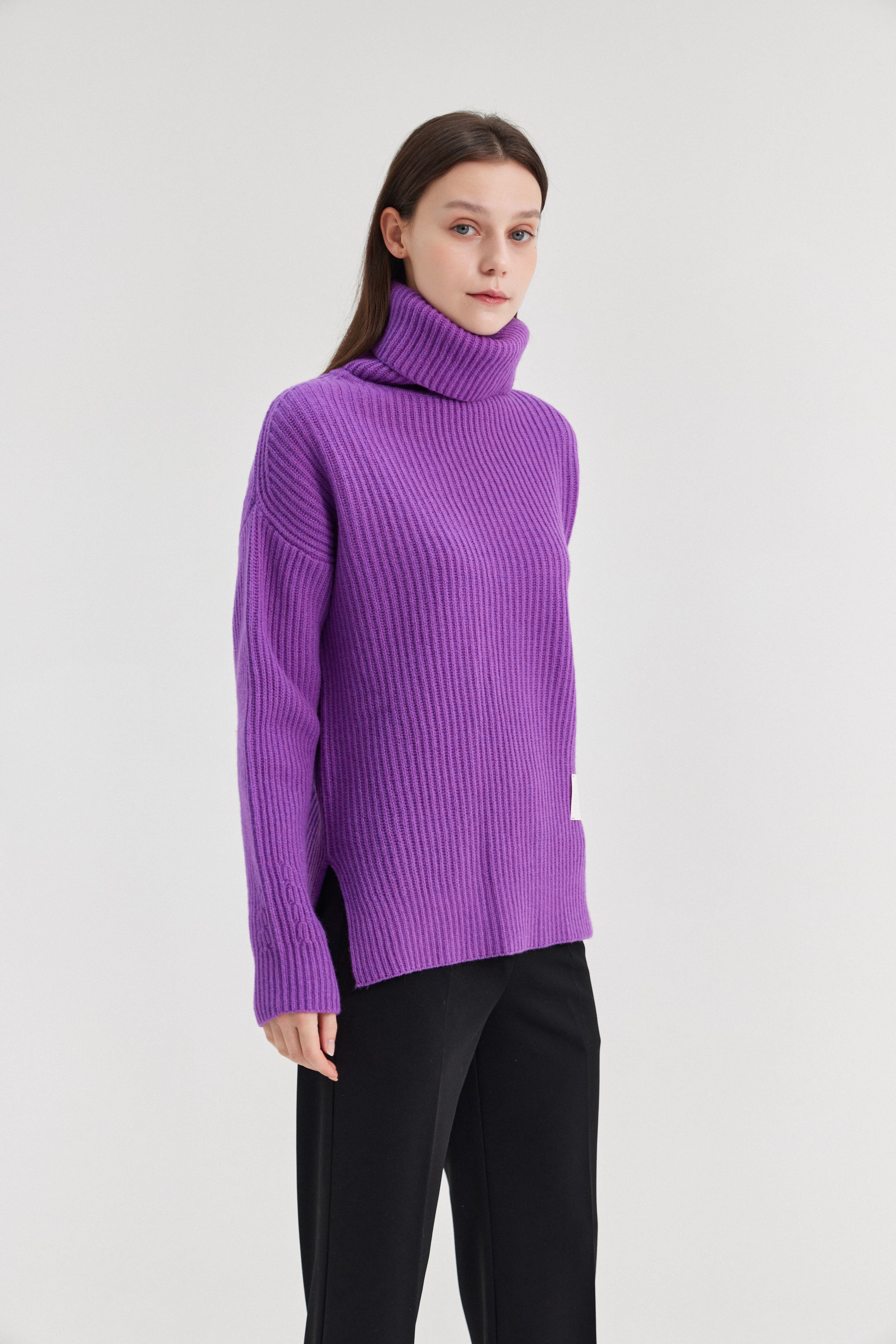 [크램38] TESEO TURTLENECK RIBBED SWEATER VIOLA