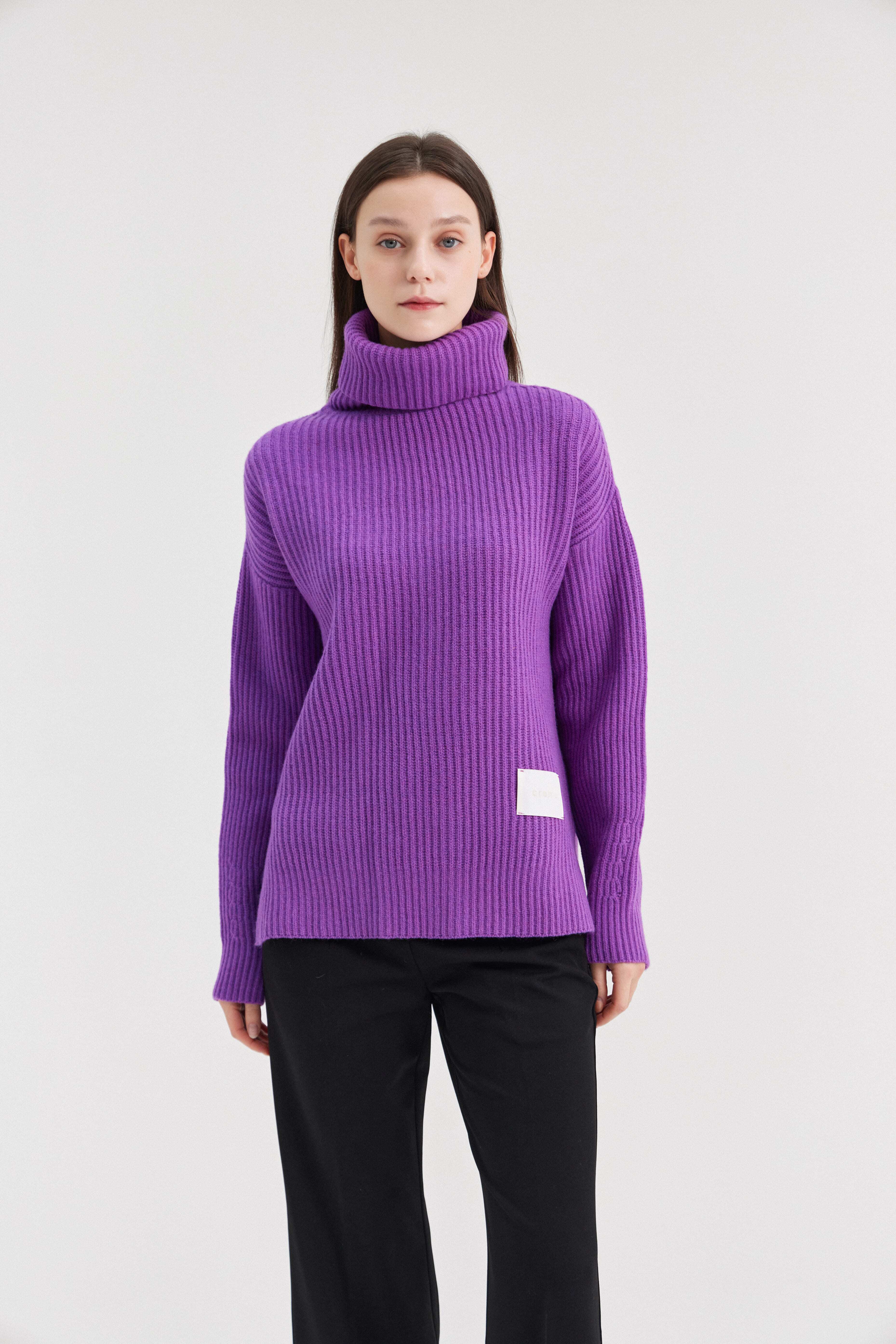 [크램38] TESEO TURTLENECK RIBBED SWEATER VIOLA