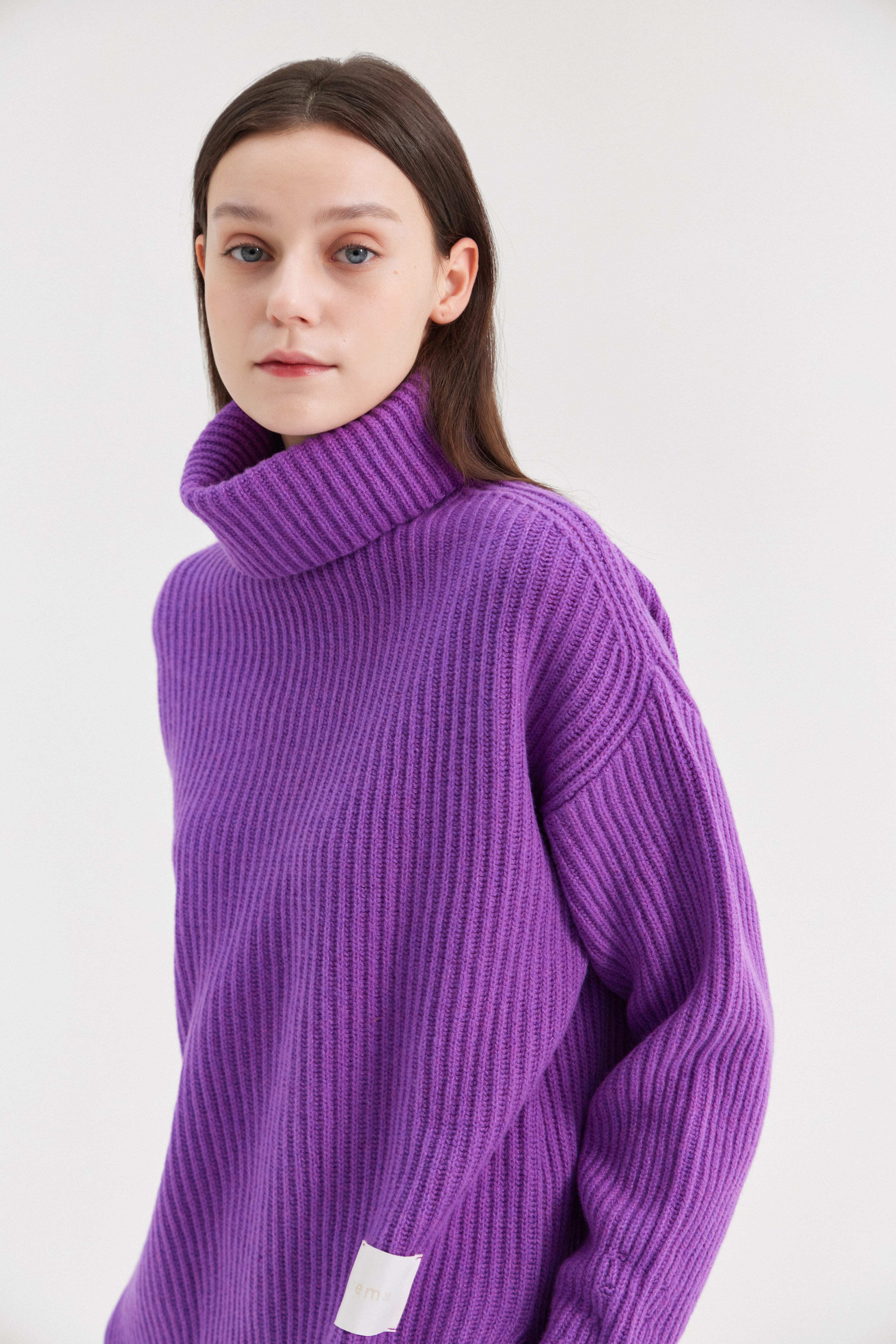 [크램38] TESEO TURTLENECK RIBBED SWEATER VIOLA