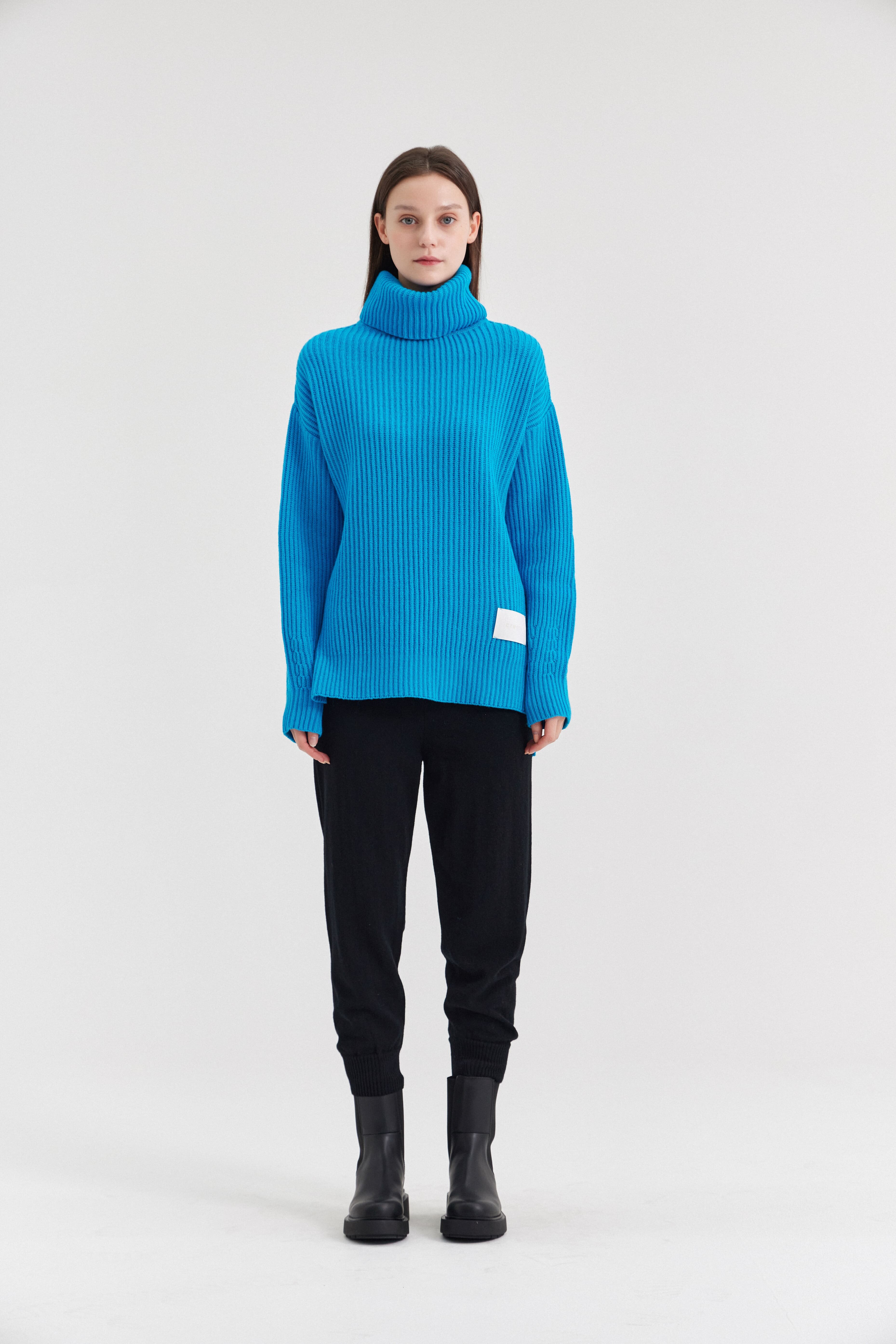 [크램38] TESEO TURTLENECK RIBBED SWEATER TURCHESE