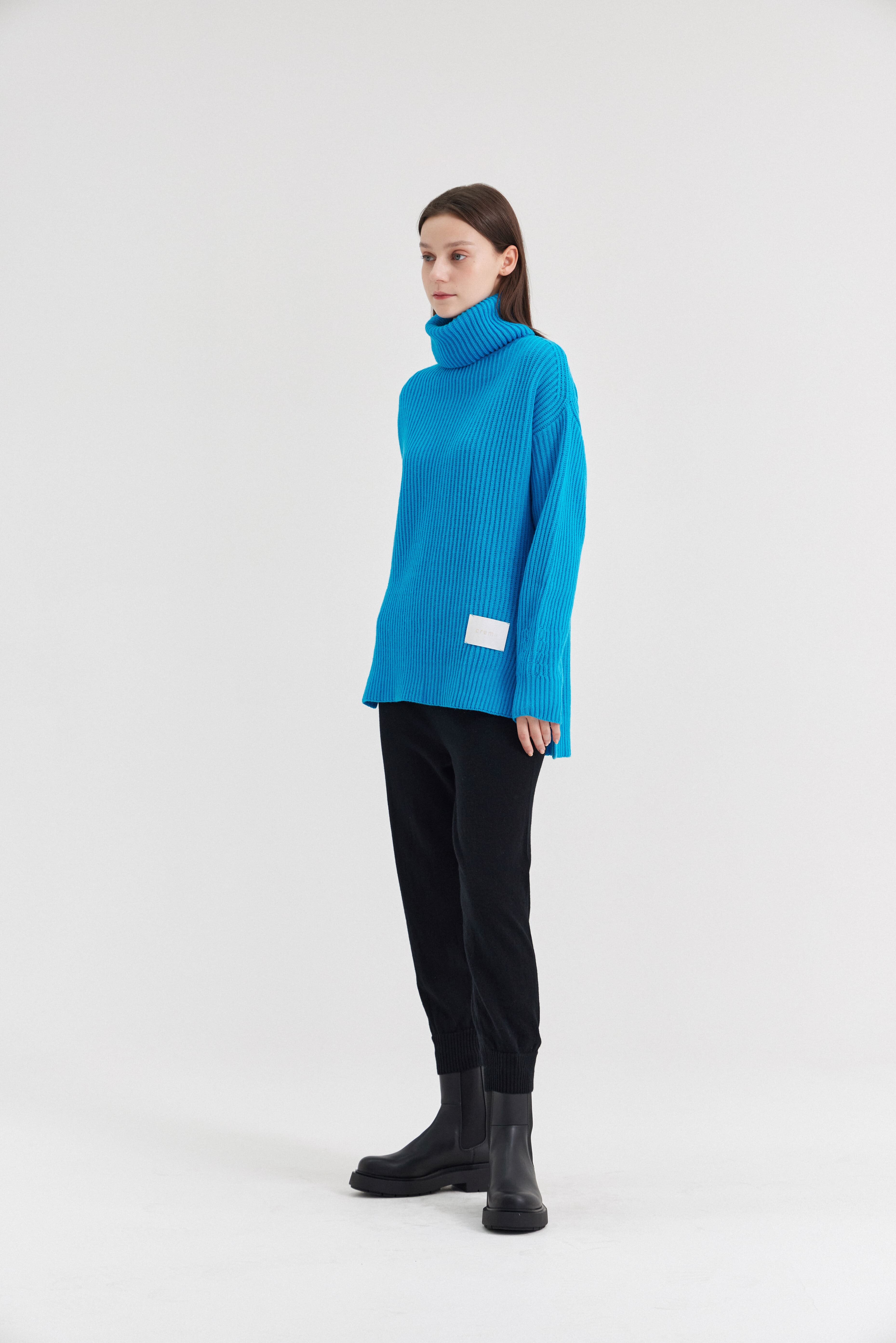 [크램38] TESEO TURTLENECK RIBBED SWEATER TURCHESE