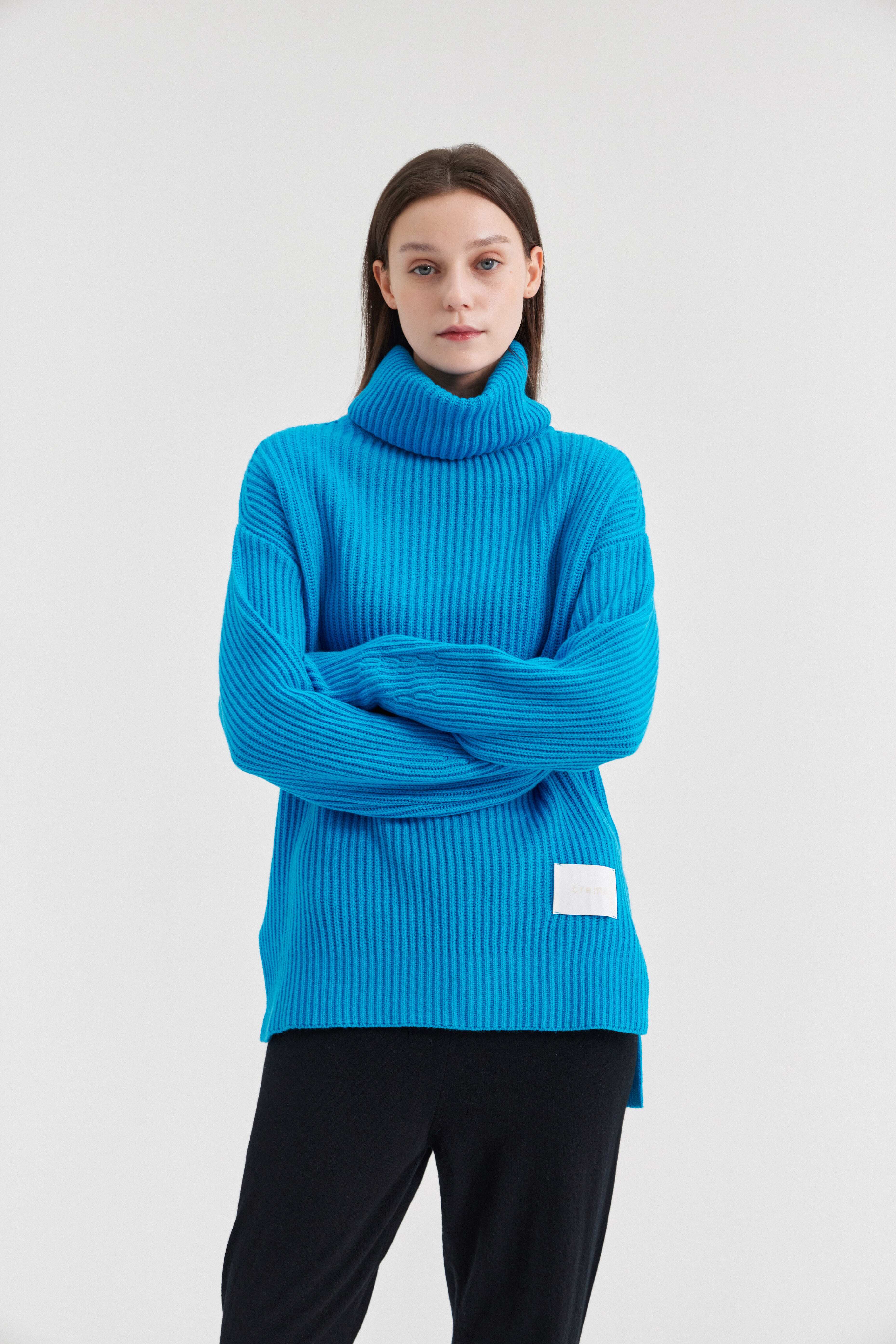 [크램38] TESEO TURTLENECK RIBBED SWEATER TURCHESE