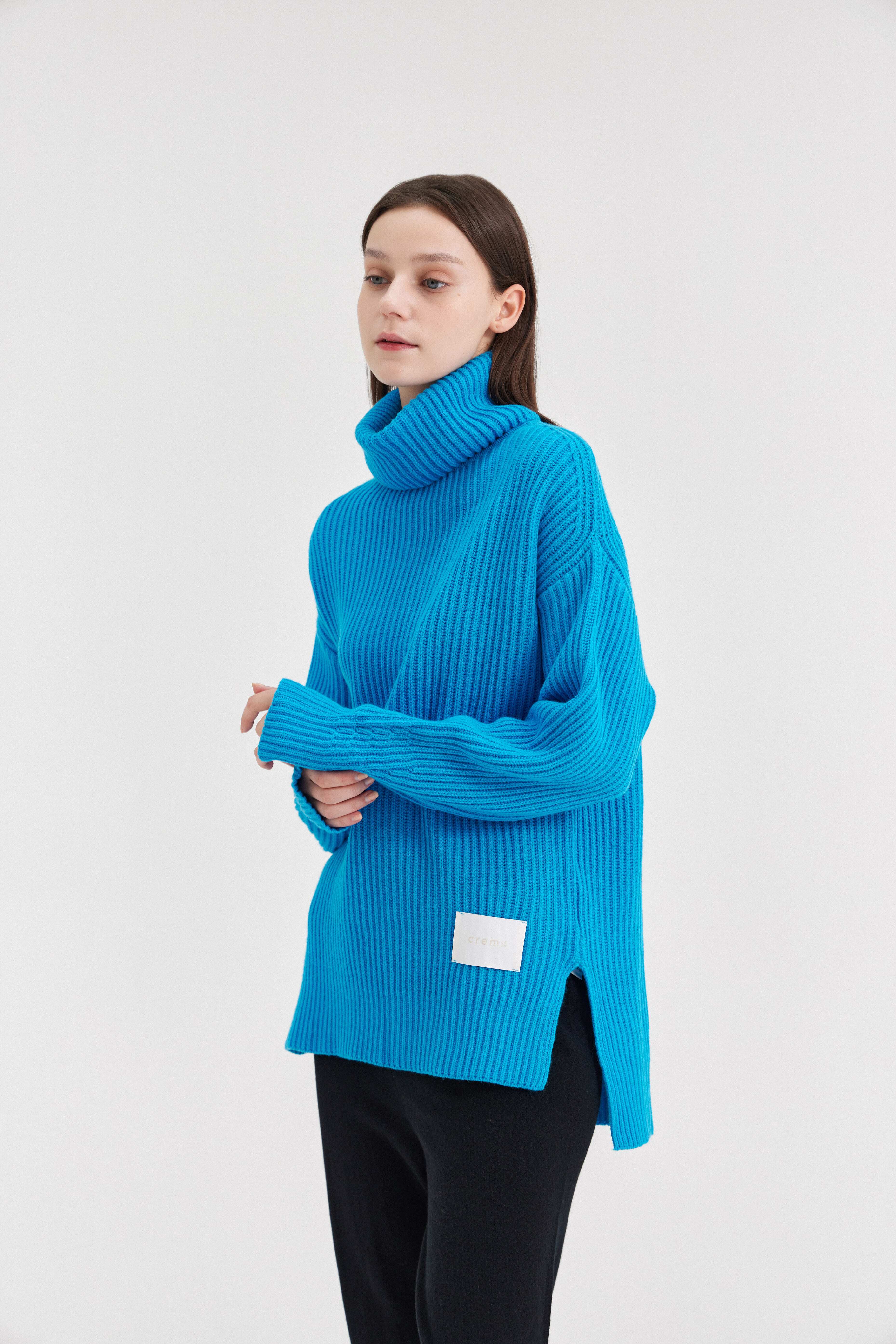 [크램38] TESEO TURTLENECK RIBBED SWEATER TURCHESE