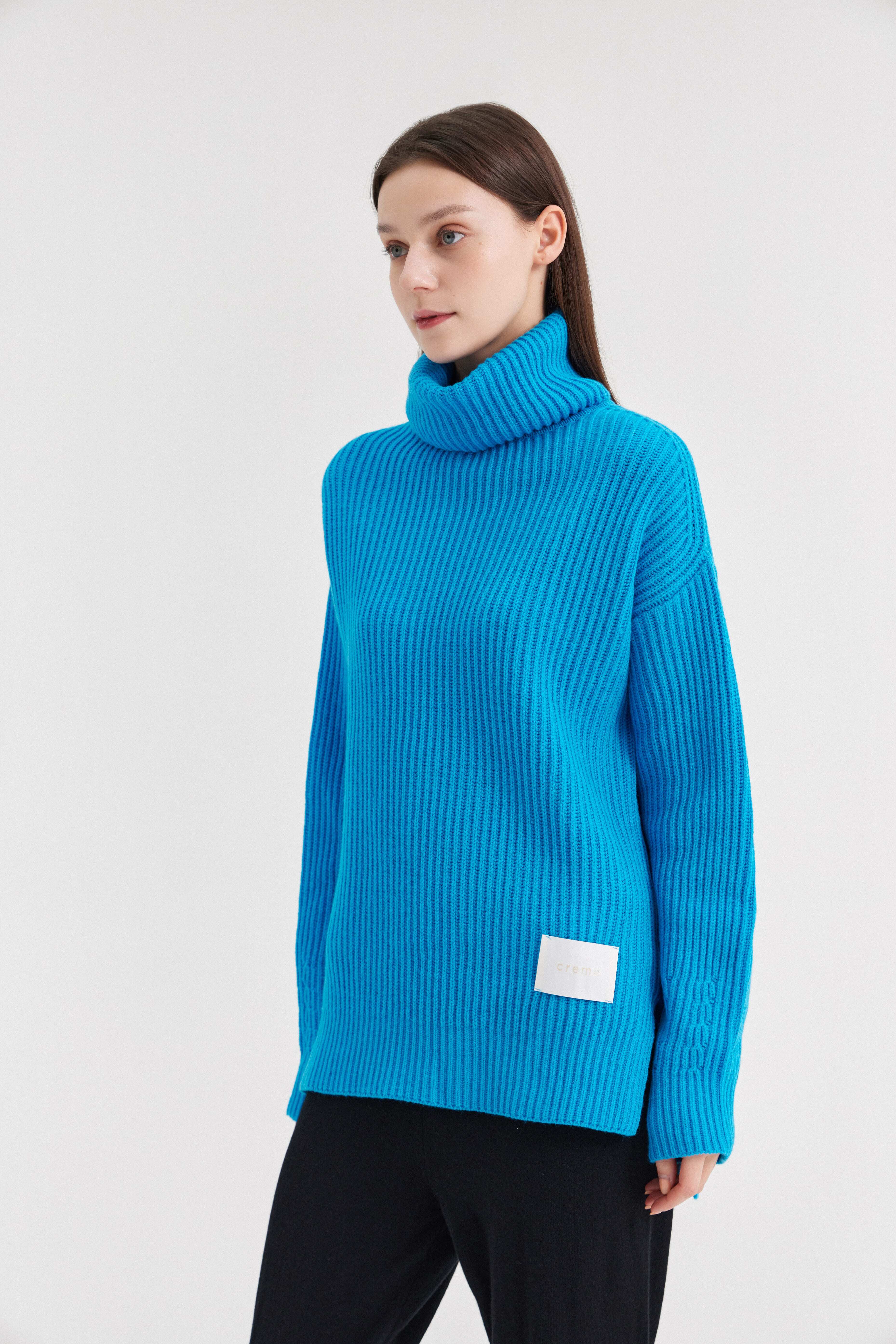 [크램38] TESEO TURTLENECK RIBBED SWEATER TURCHESE