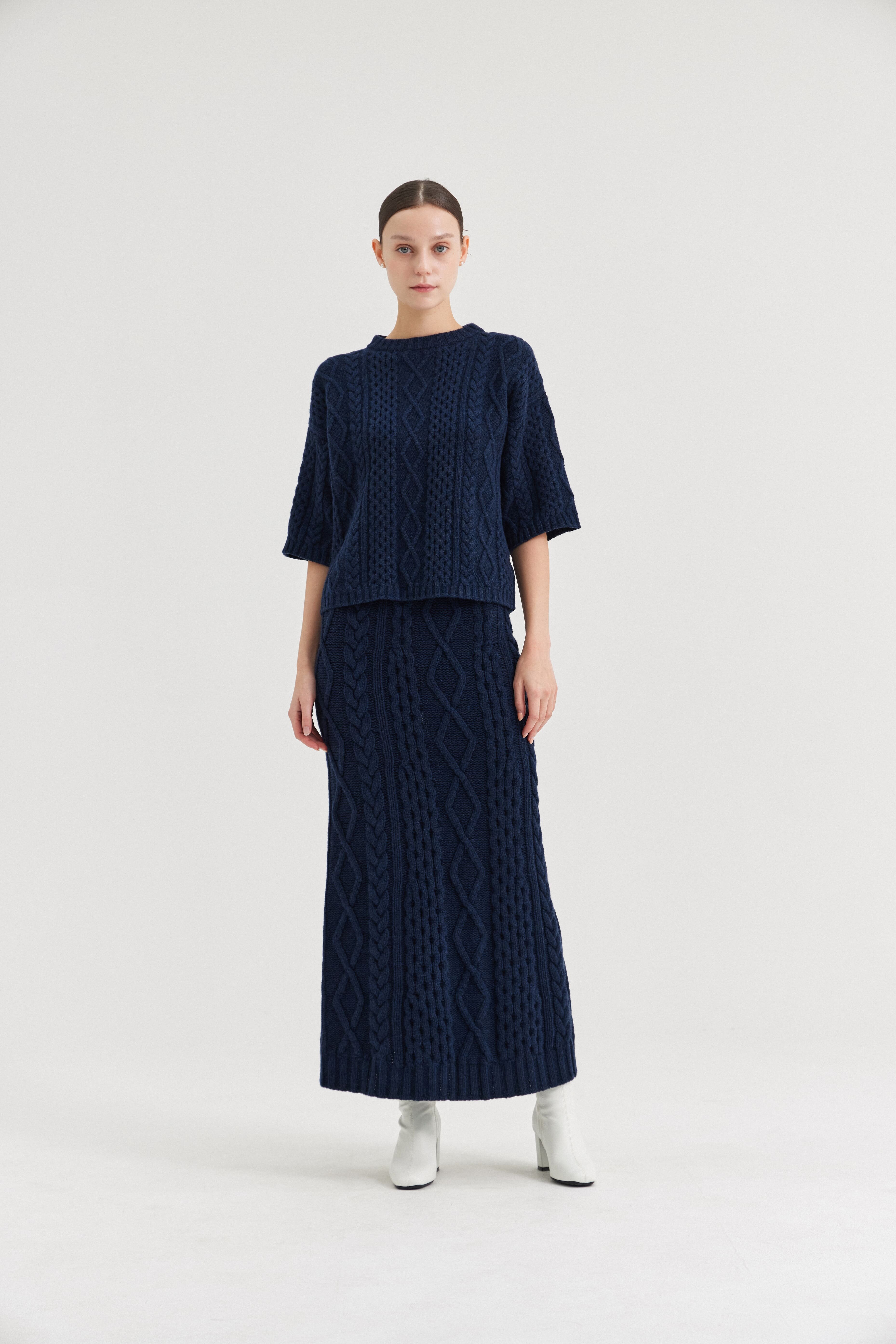 [크램38] SILVIA CABLE SKIRT BLU MARINO