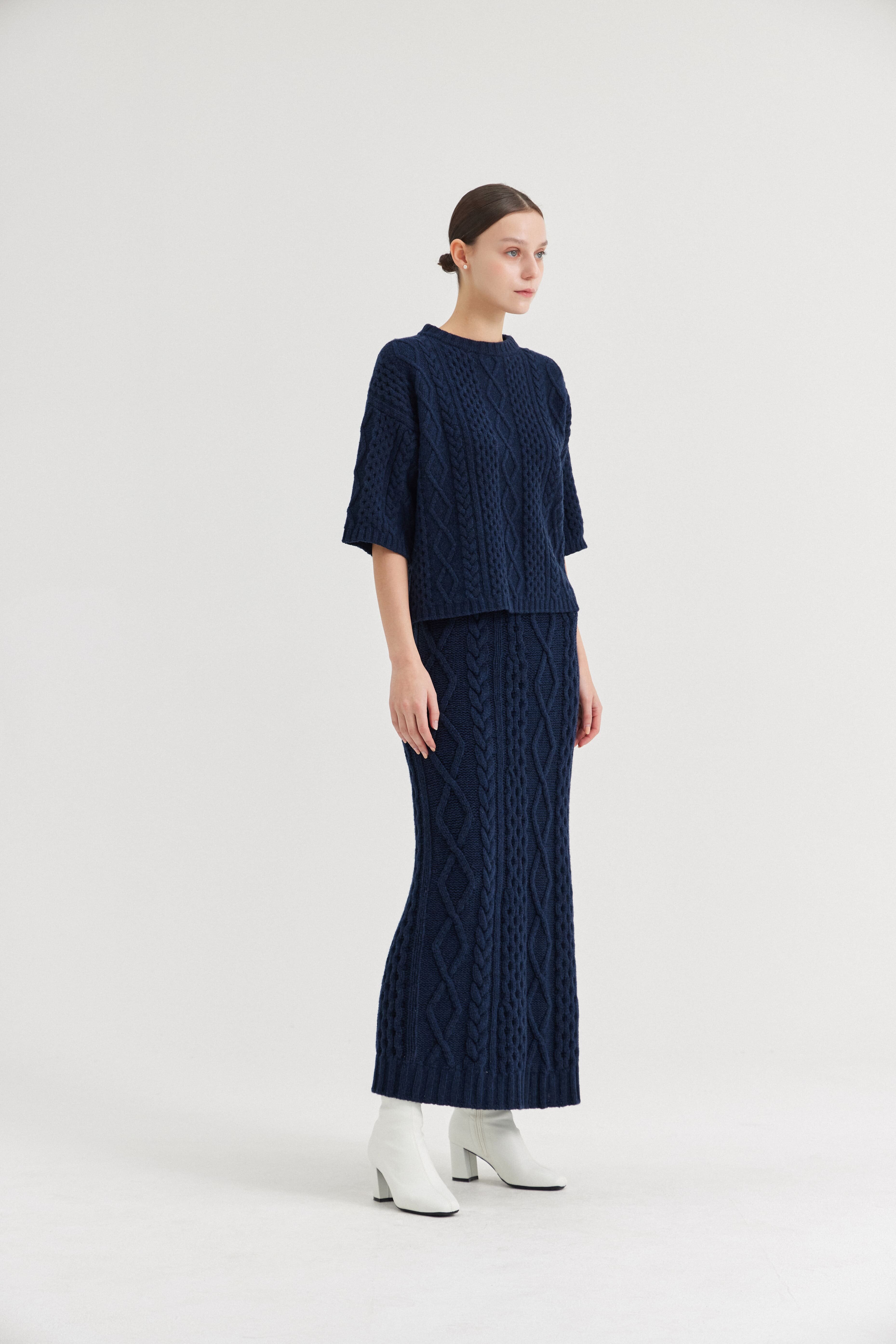 [크램38] SILVIA CABLE SKIRT BLU MARINO