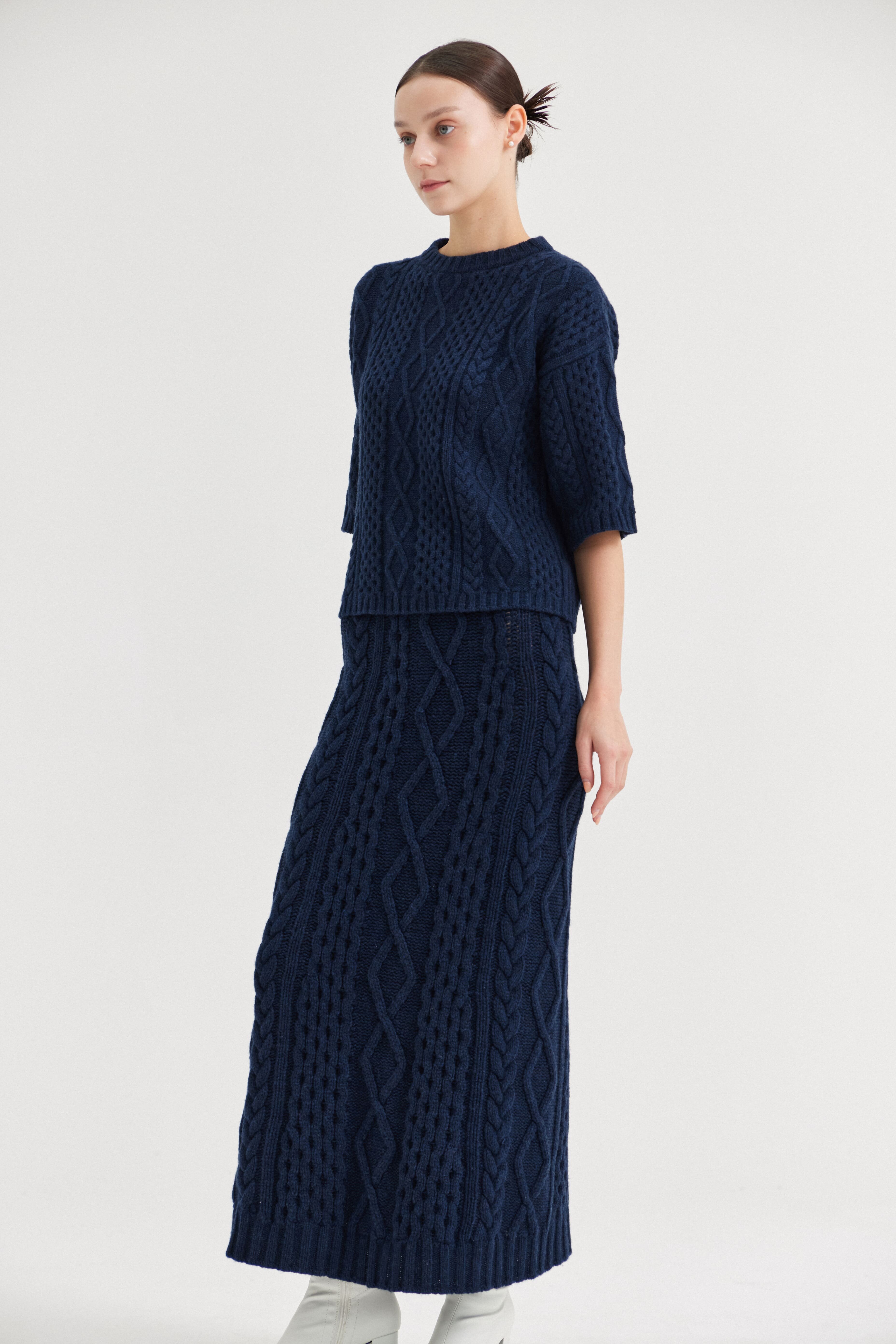 [크램38] SILVIA CABLE SKIRT BLU MARINO