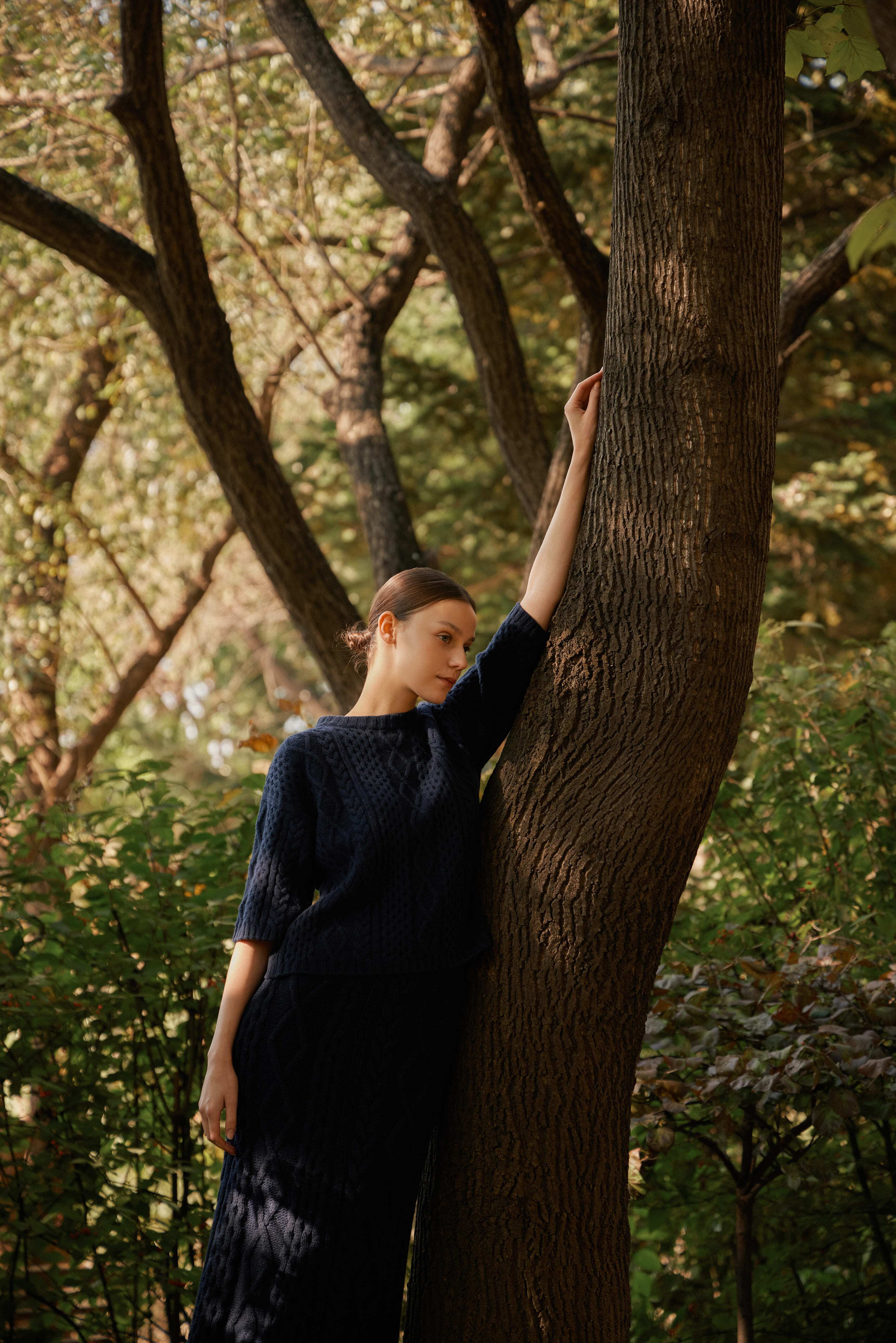 [크램38] SILVIA CABLE SKIRT BLU MARINO