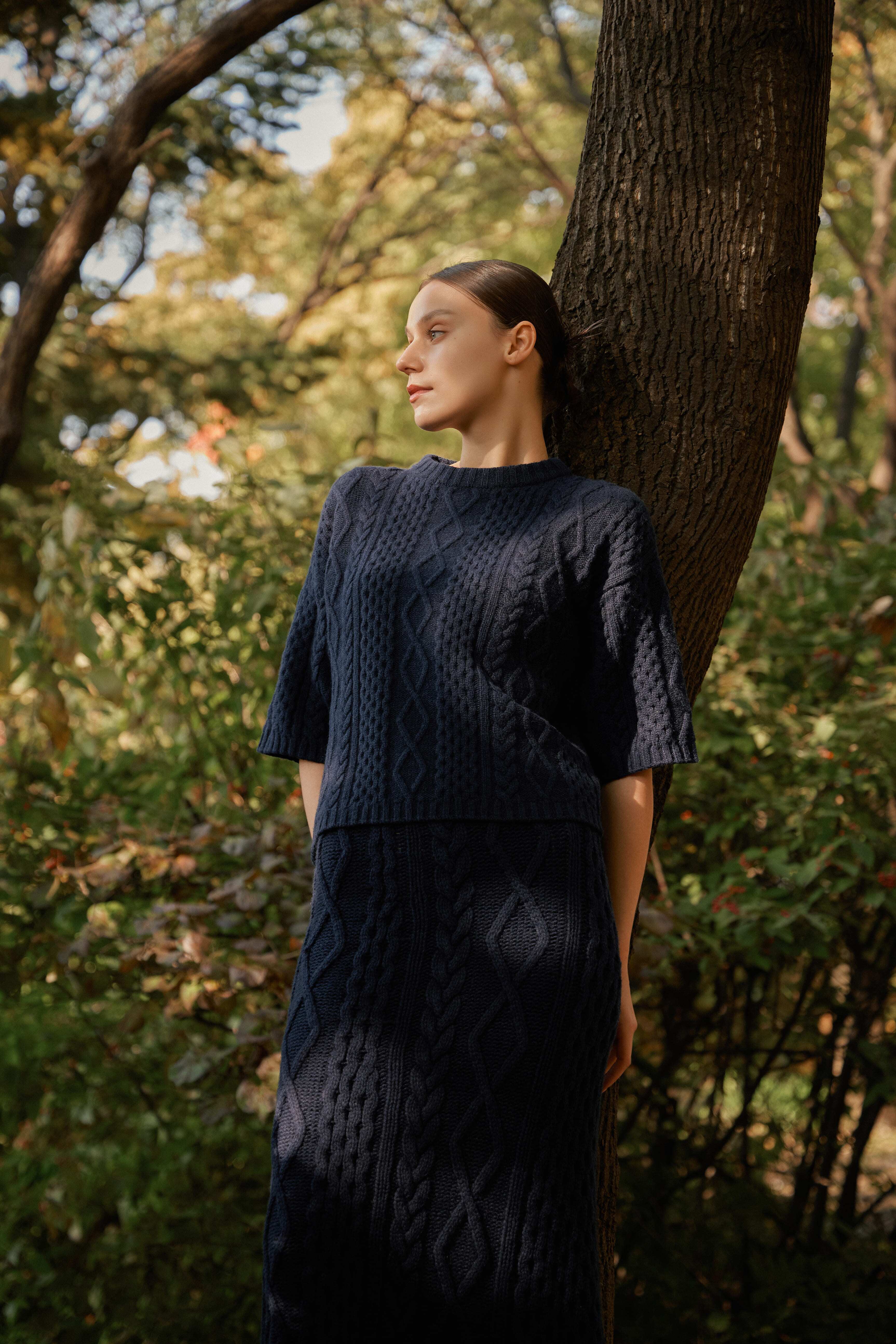 [크램38] SILVIA CABLE SKIRT BLU MARINO