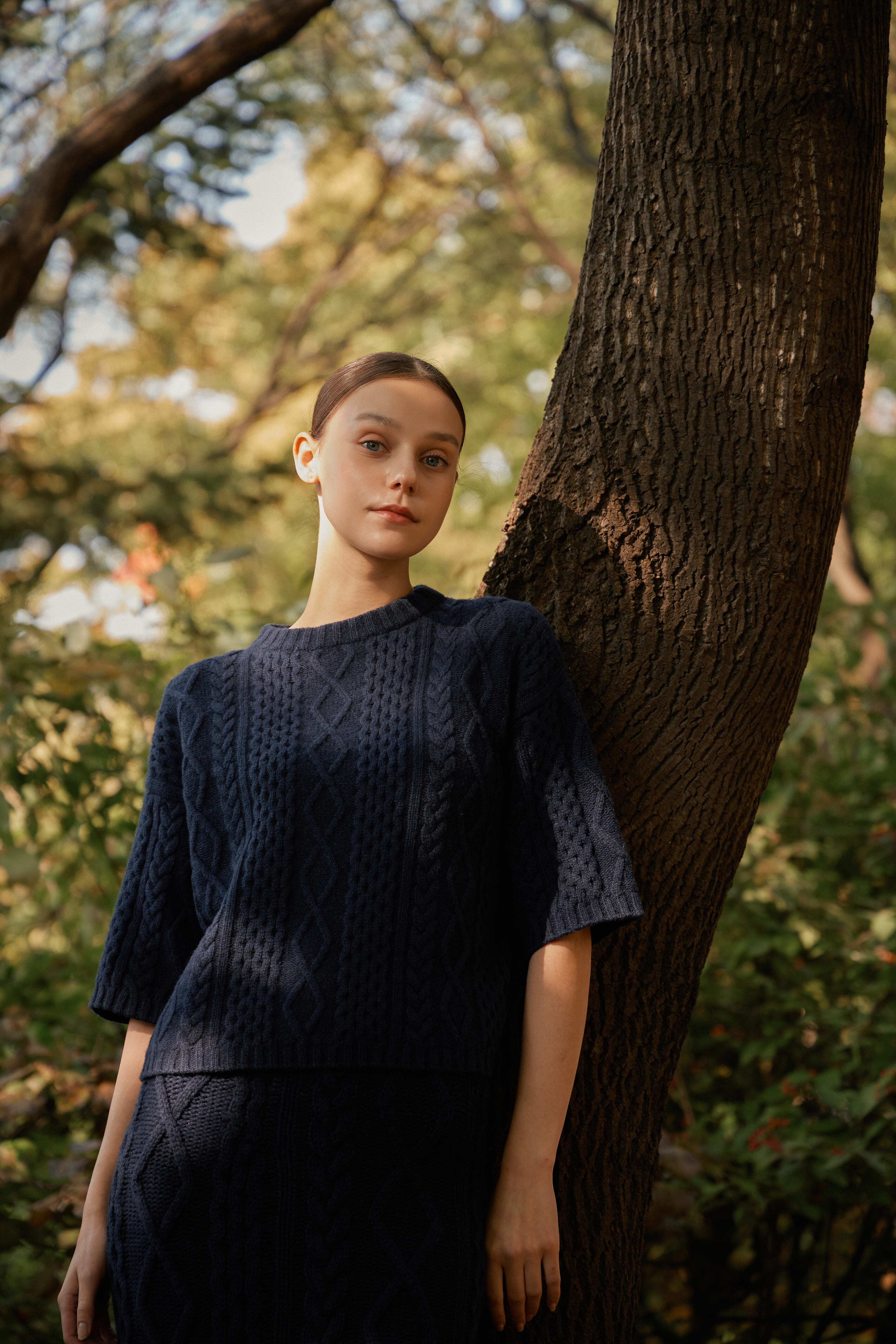 [크램38] SILVIA CABLE SKIRT BLU MARINO