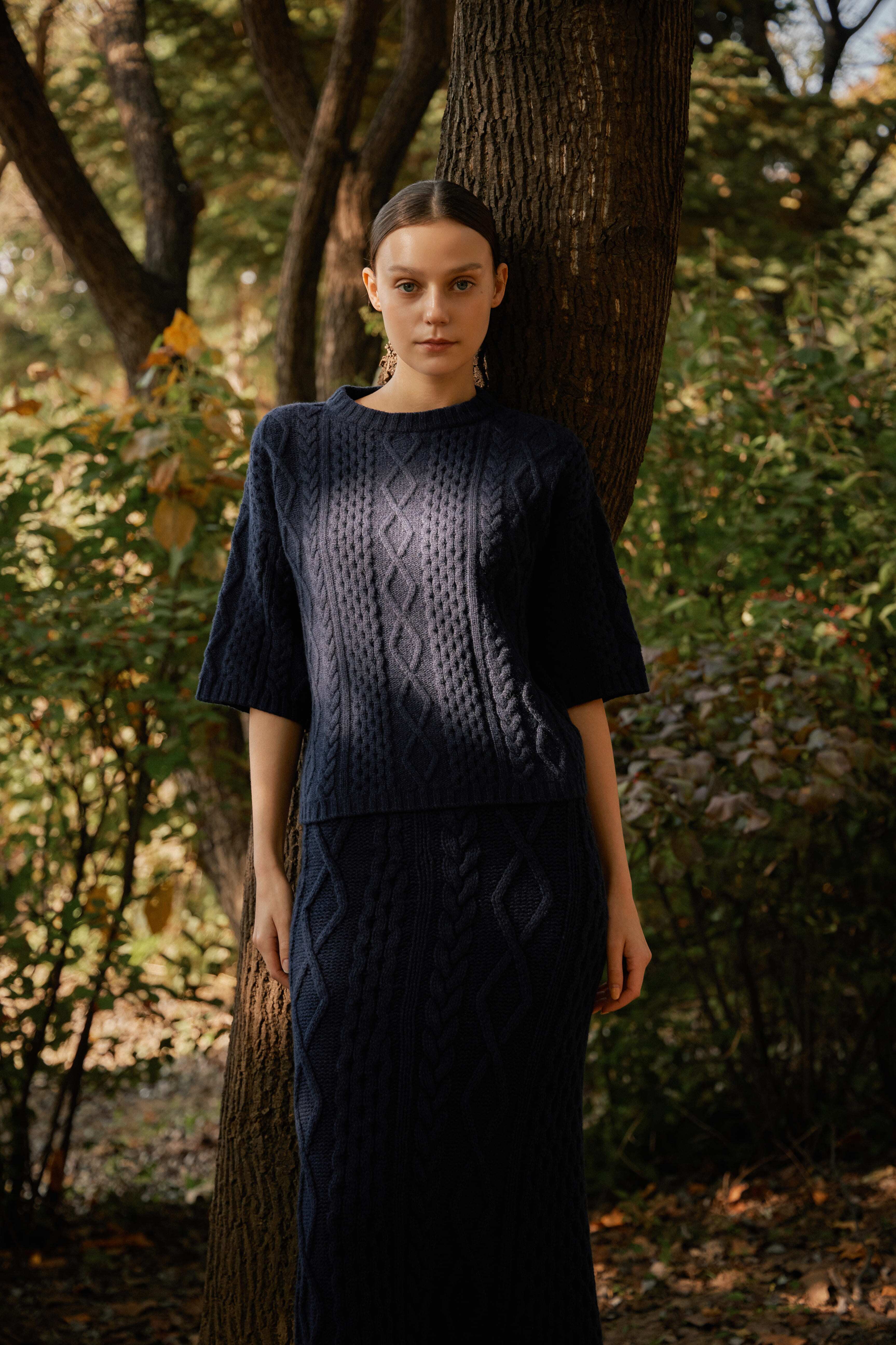 [크램38] SILVIA CABLE SKIRT BLU MARINO