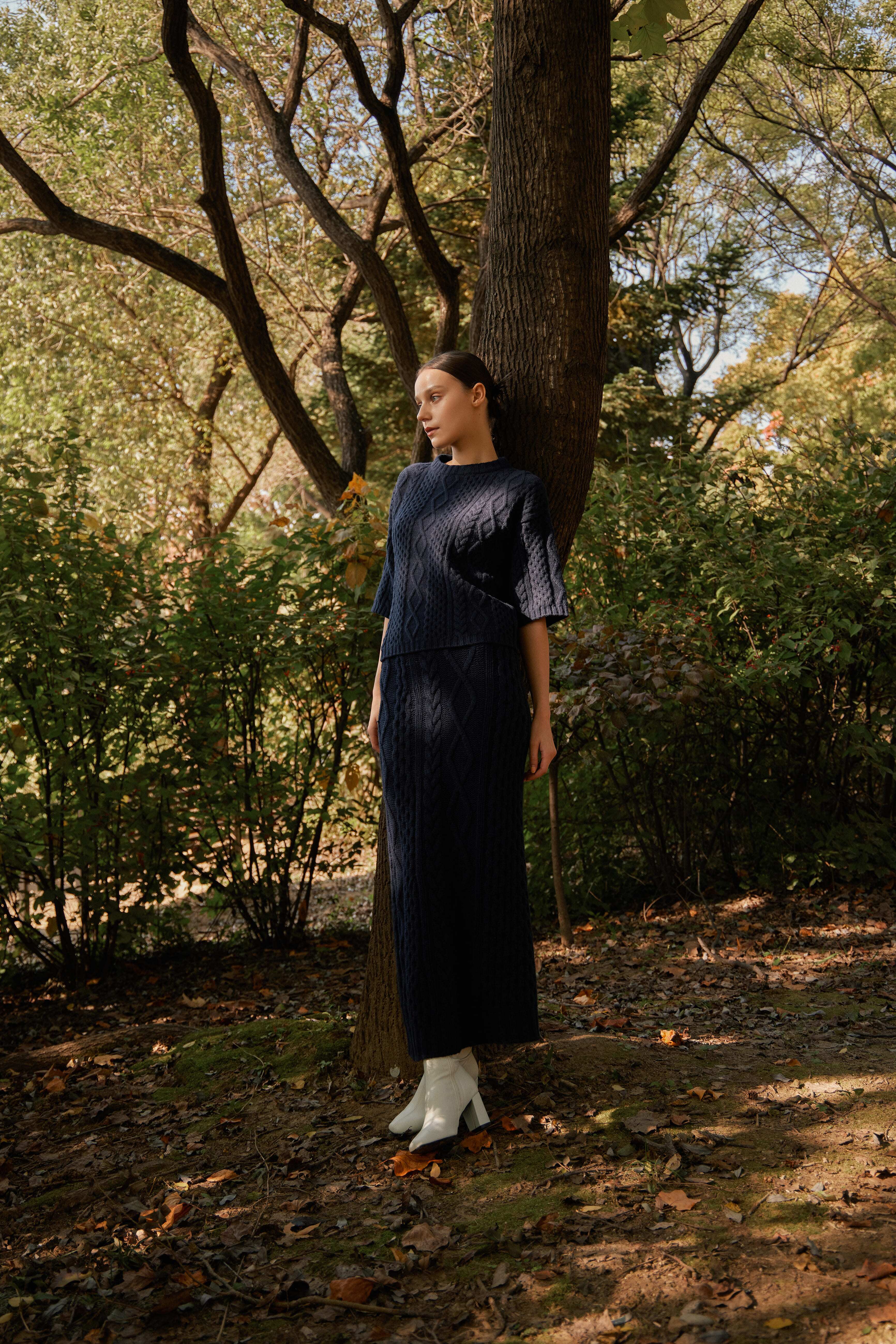 [크램38] SILVIA CABLE SKIRT BLU MARINO