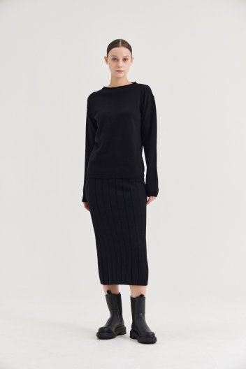 [크램38] DOMENICA RIBBED SKIRT NERO