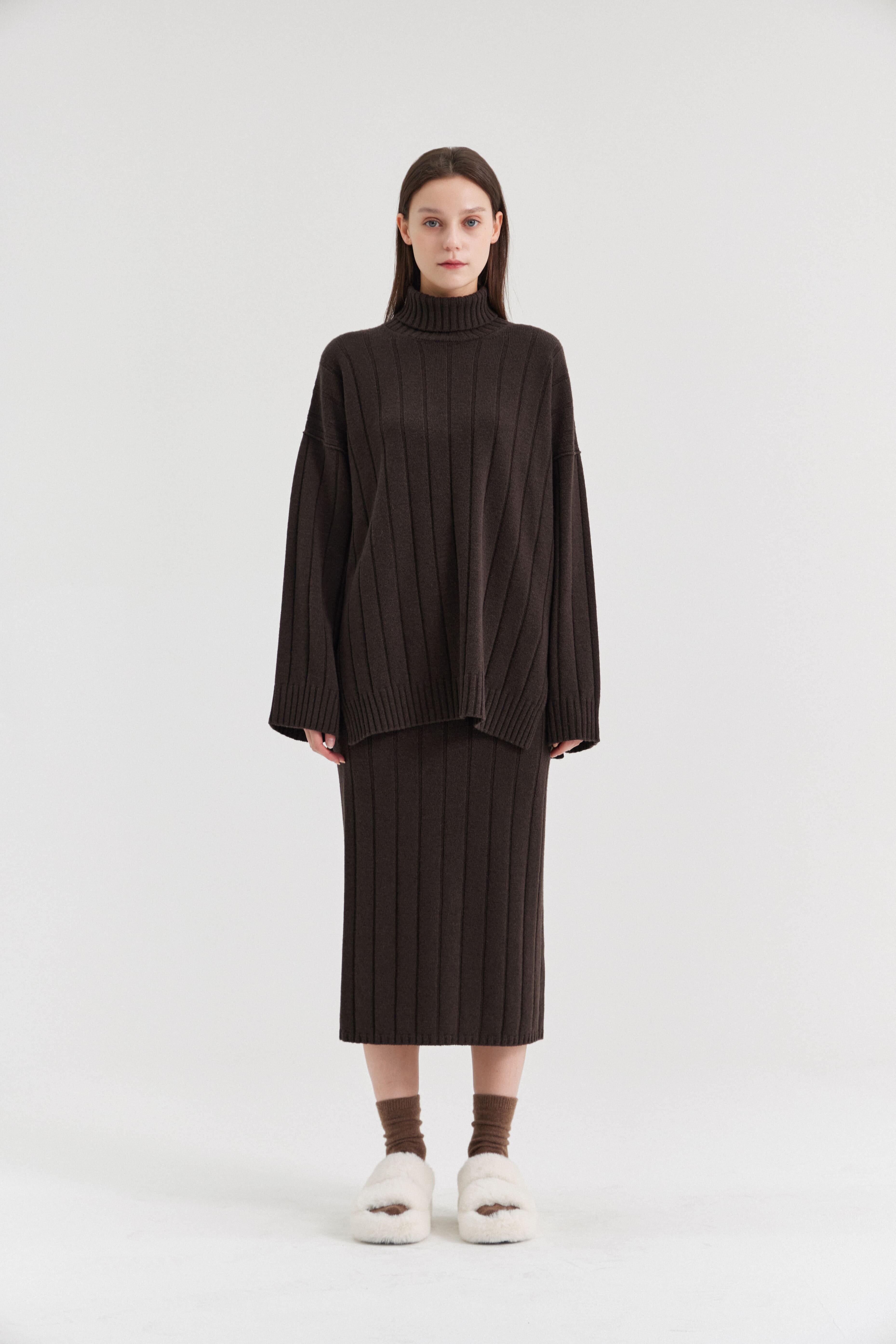 [크램38] DOMENICA RIBBED SKIRT FANGO