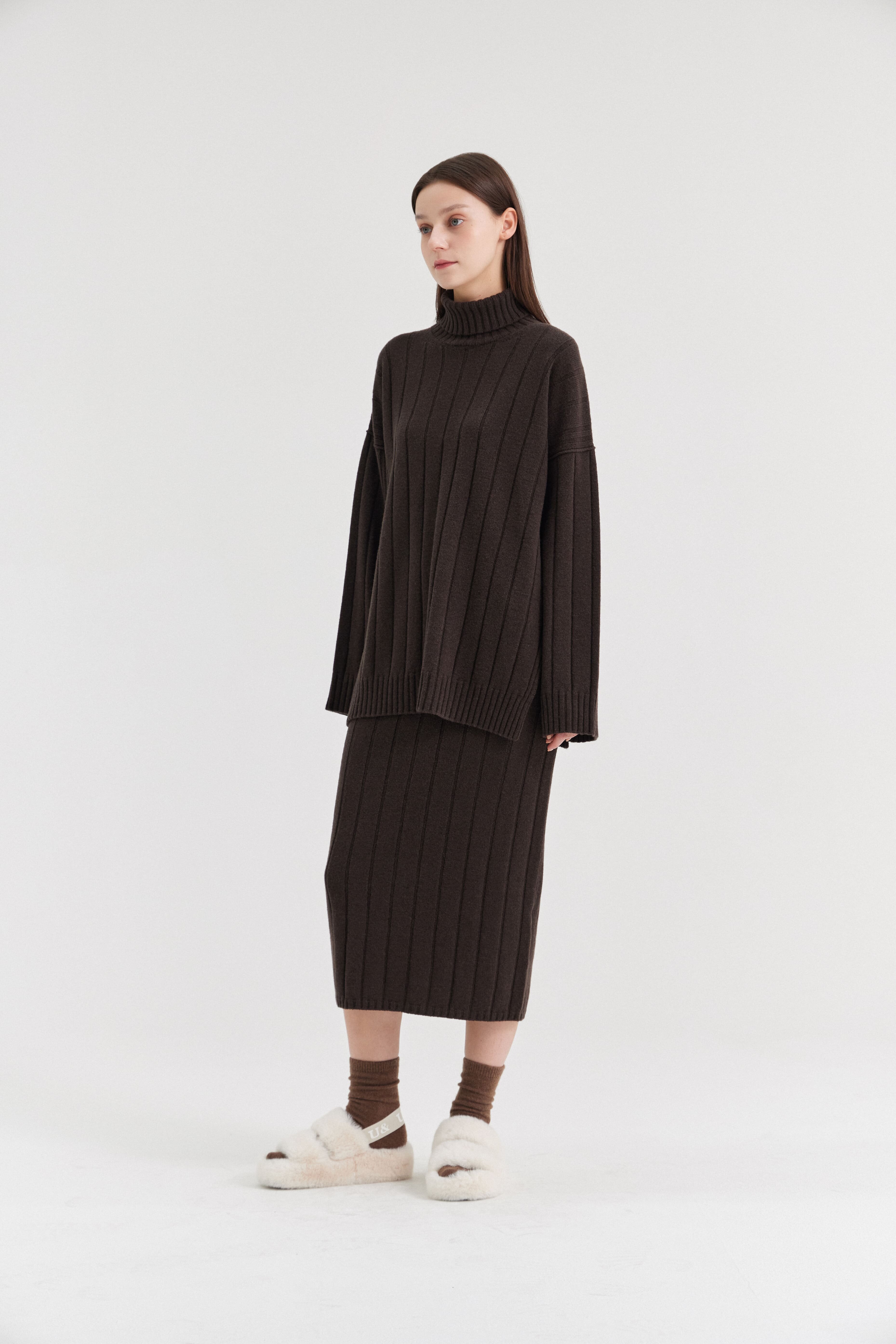 [크램38] DOMENICA RIBBED SKIRT FANGO