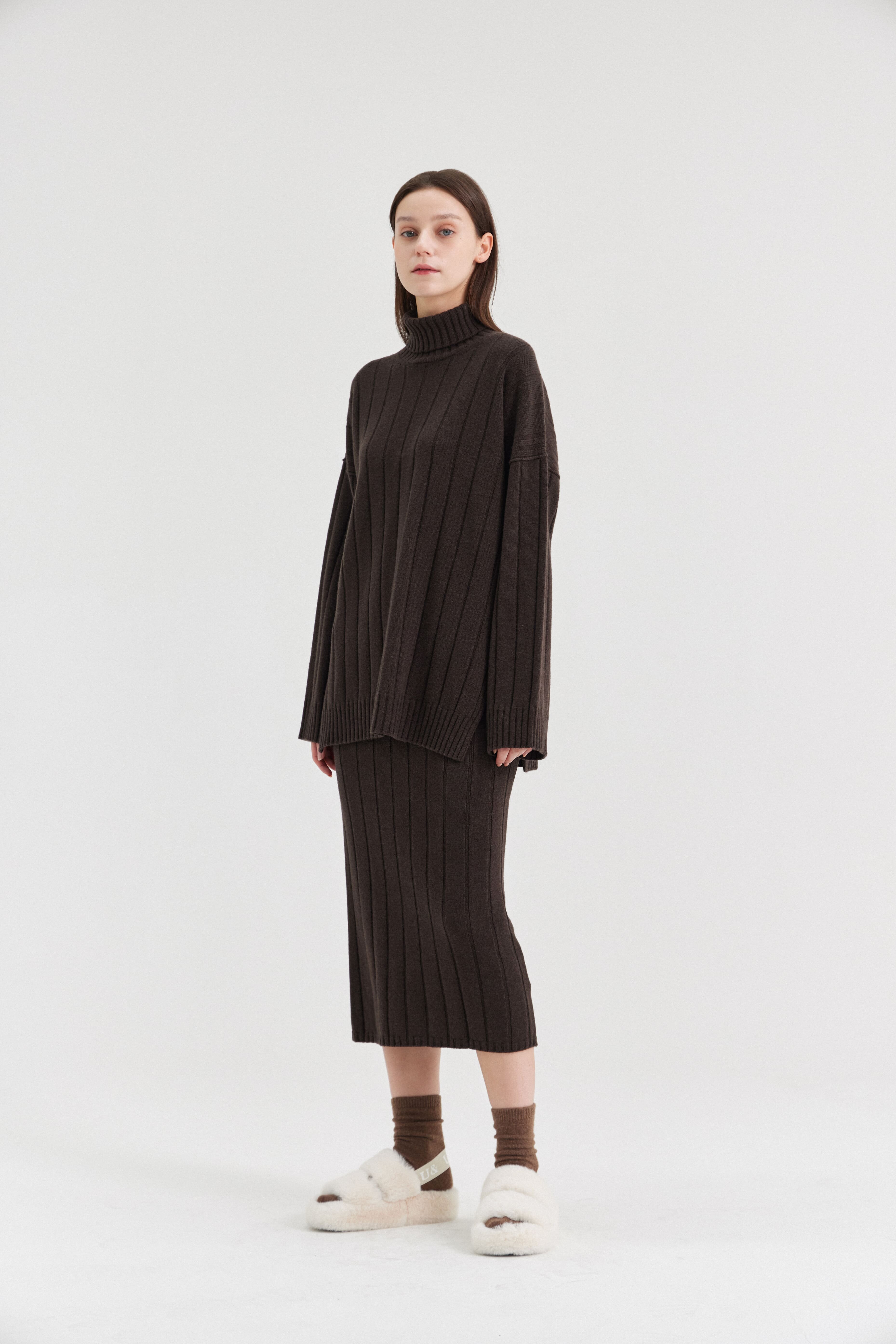 [크램38] DOMENICA RIBBED SKIRT FANGO
