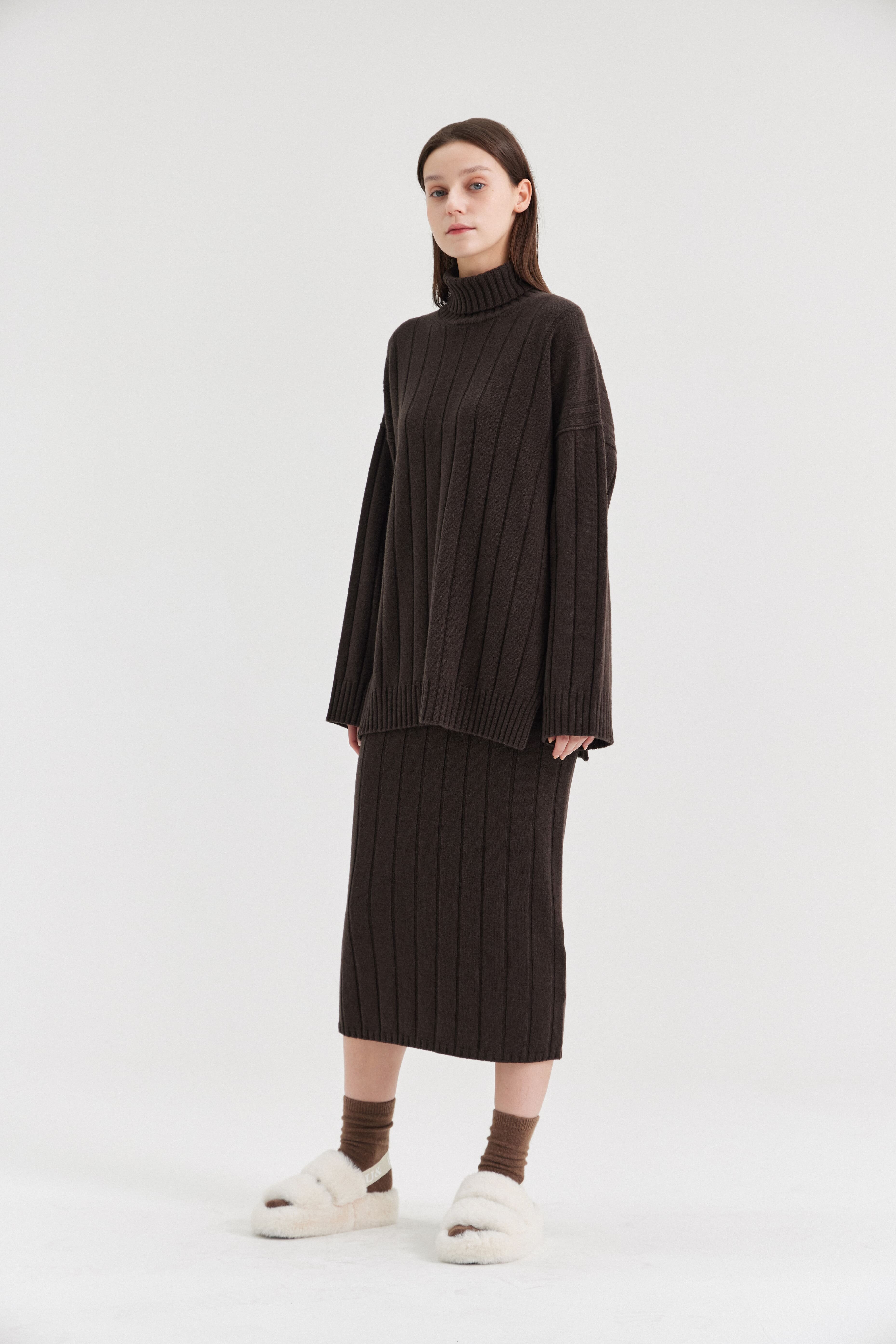 [크램38] DOMENICA RIBBED SKIRT FANGO