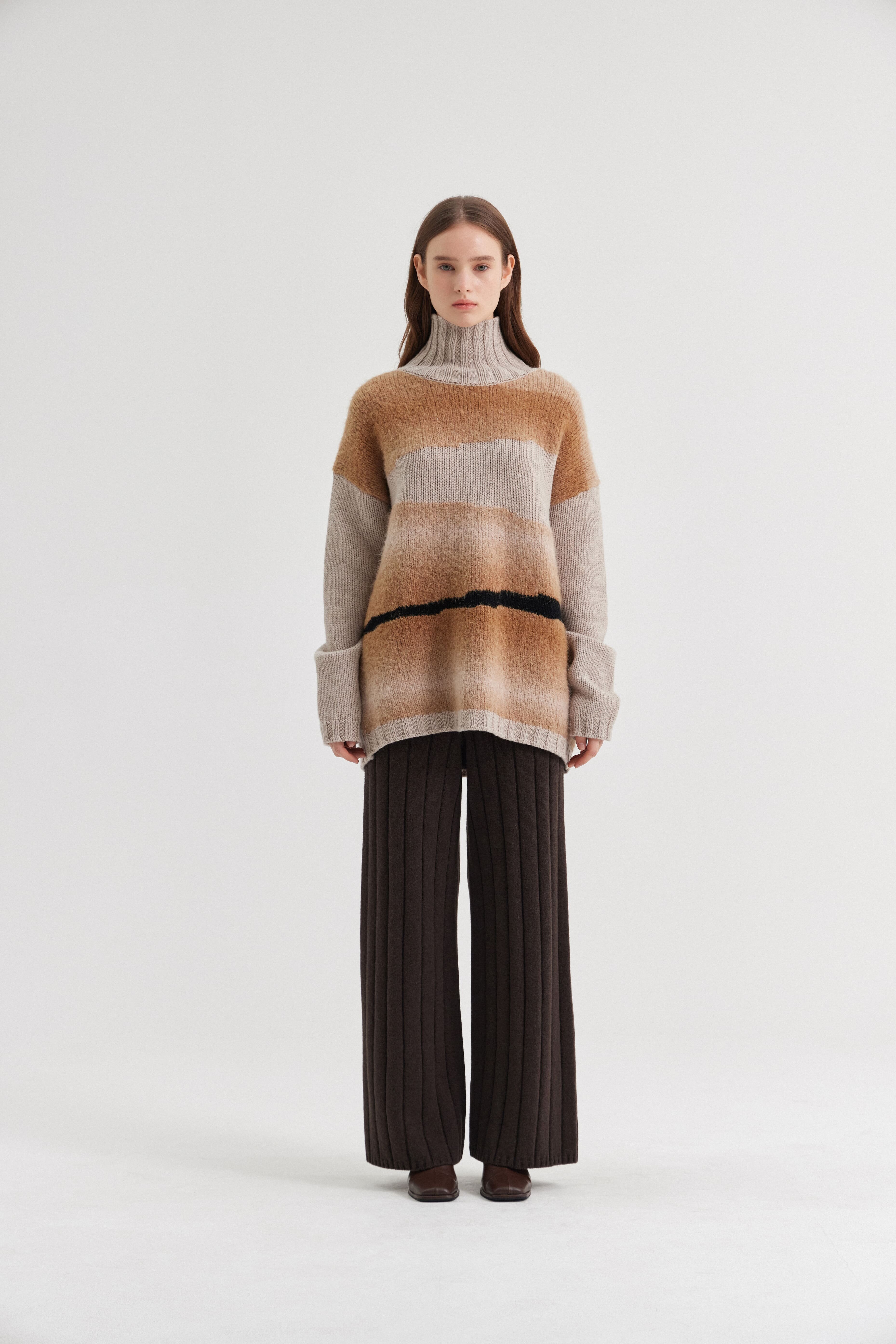 [크램38] ANSELMO WIDE STRAIGHT RIBBED TROUSERS FANGO