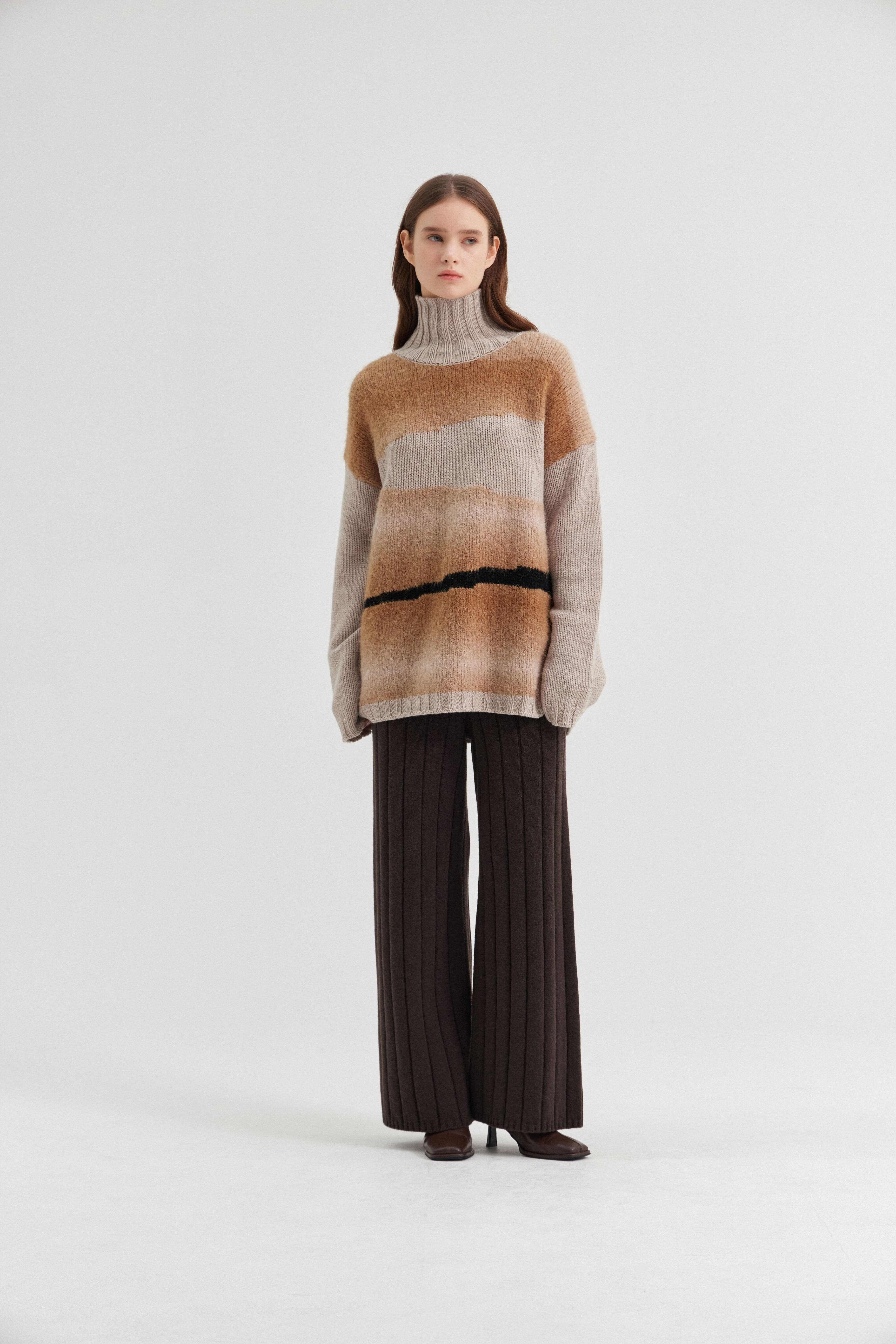 [크램38] ANSELMO WIDE STRAIGHT RIBBED TROUSERS FANGO