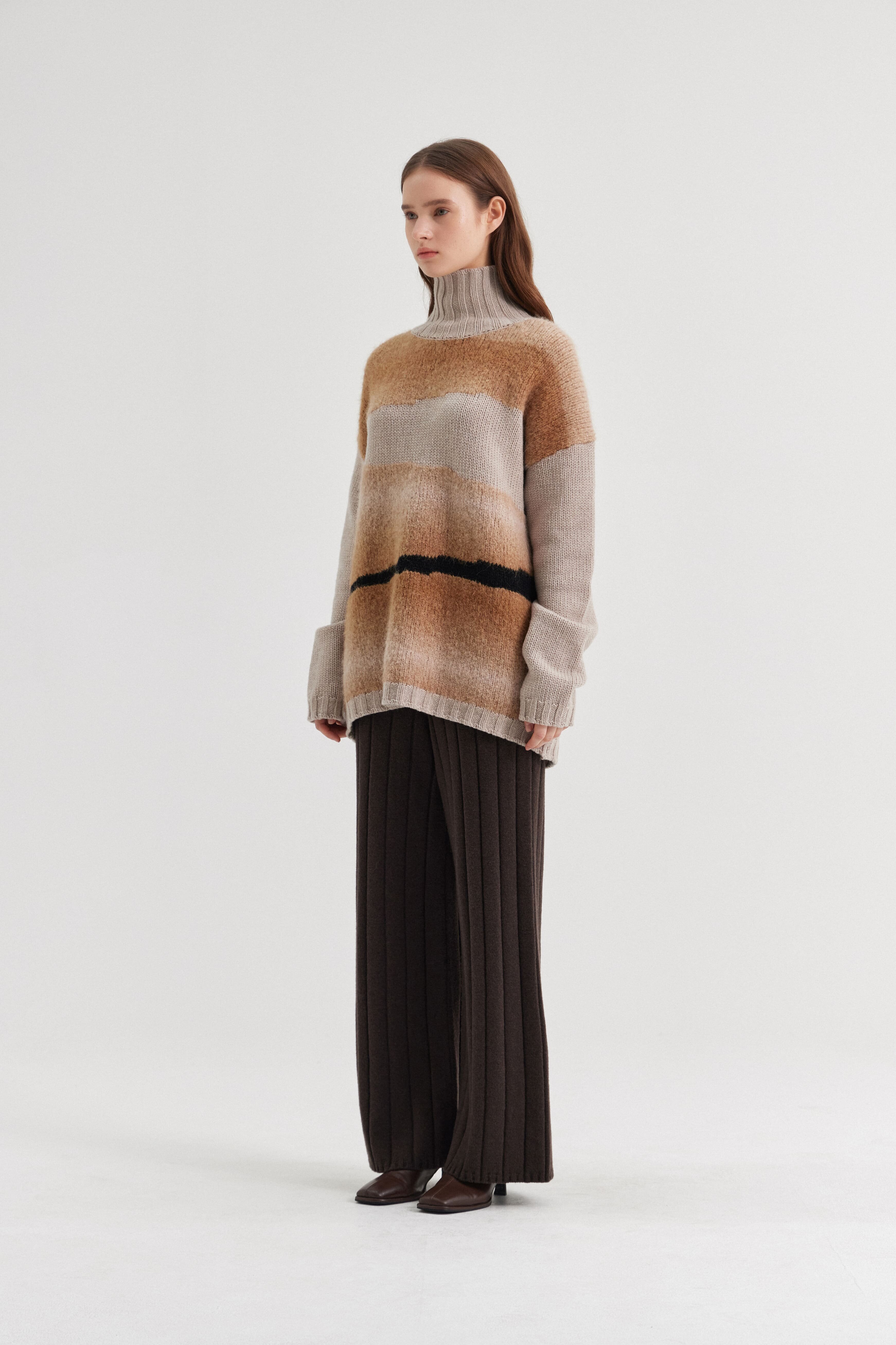 [크램38] ANSELMO WIDE STRAIGHT RIBBED TROUSERS FANGO