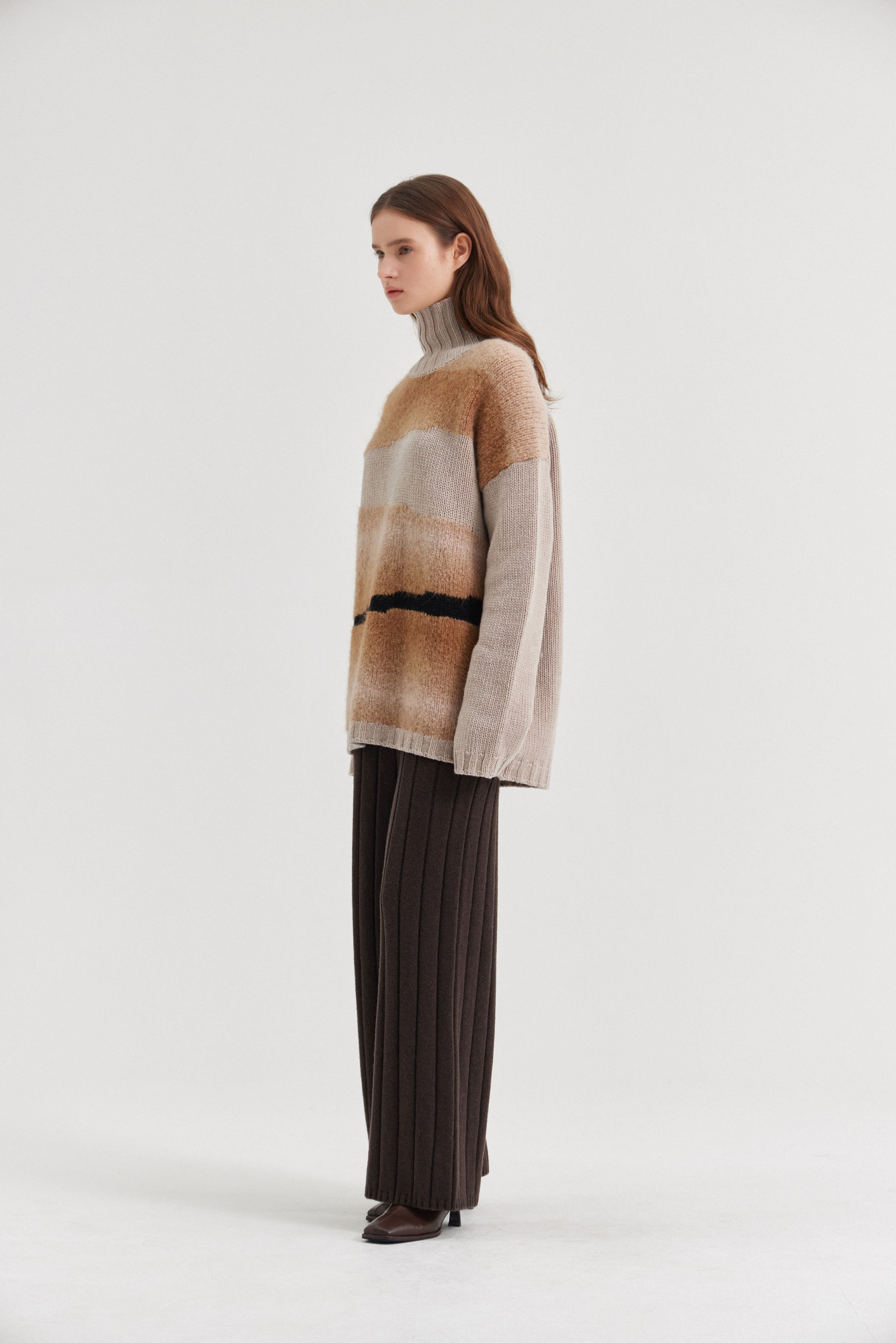 [크램38] ANSELMO WIDE STRAIGHT RIBBED TROUSERS FANGO