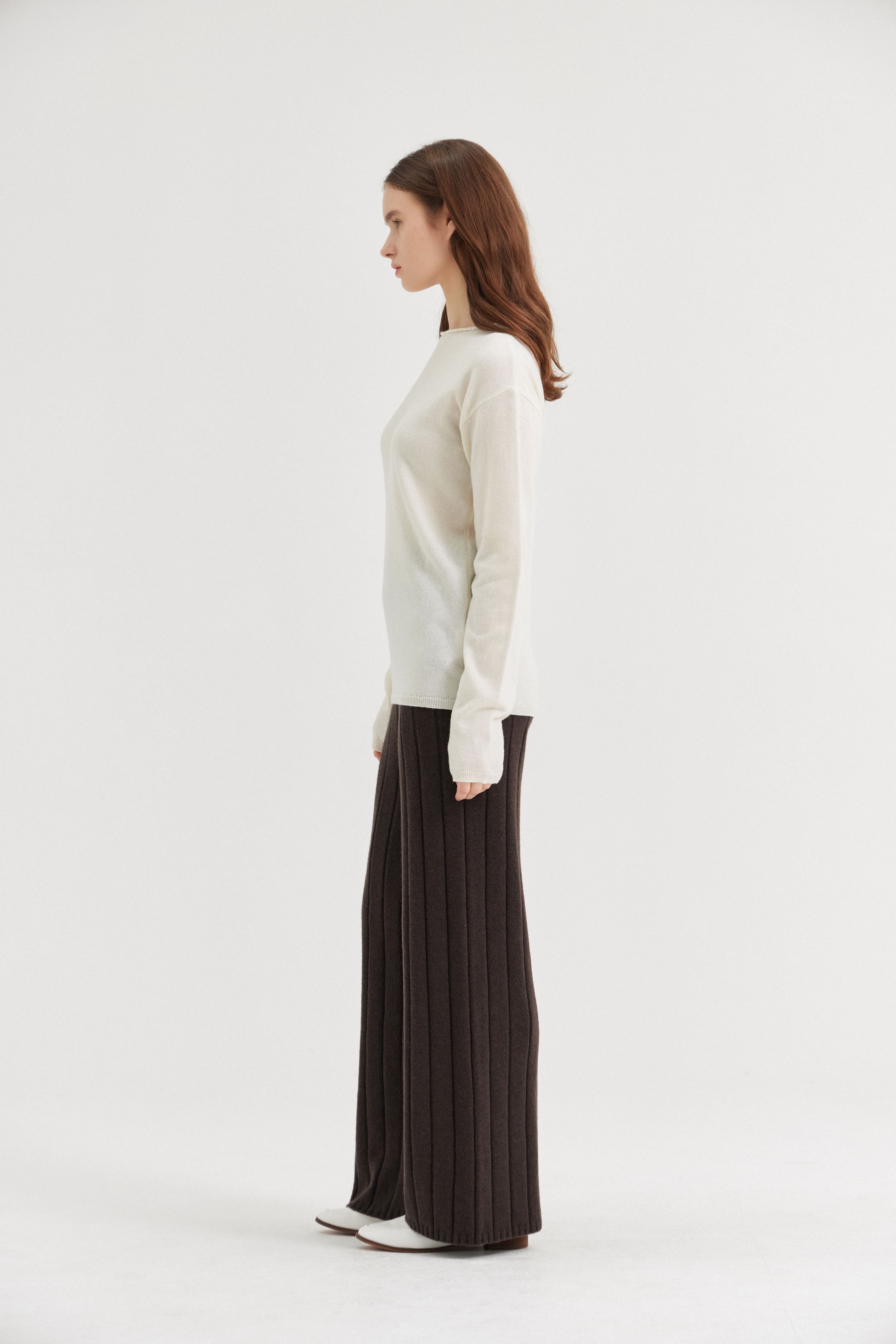 [크램38] ANSELMO WIDE STRAIGHT RIBBED TROUSERS FANGO
