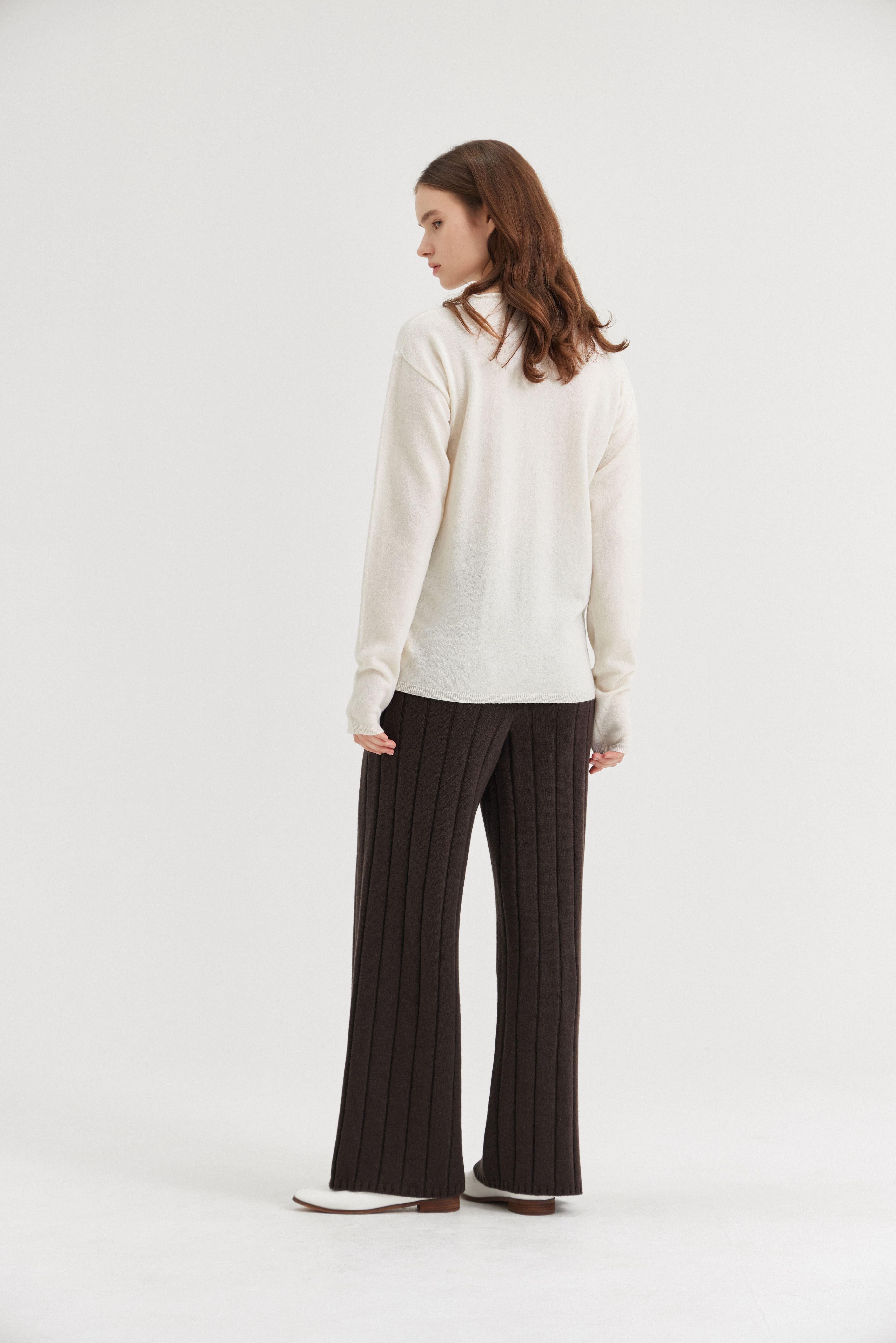 [크램38] ANSELMO WIDE STRAIGHT RIBBED TROUSERS FANGO