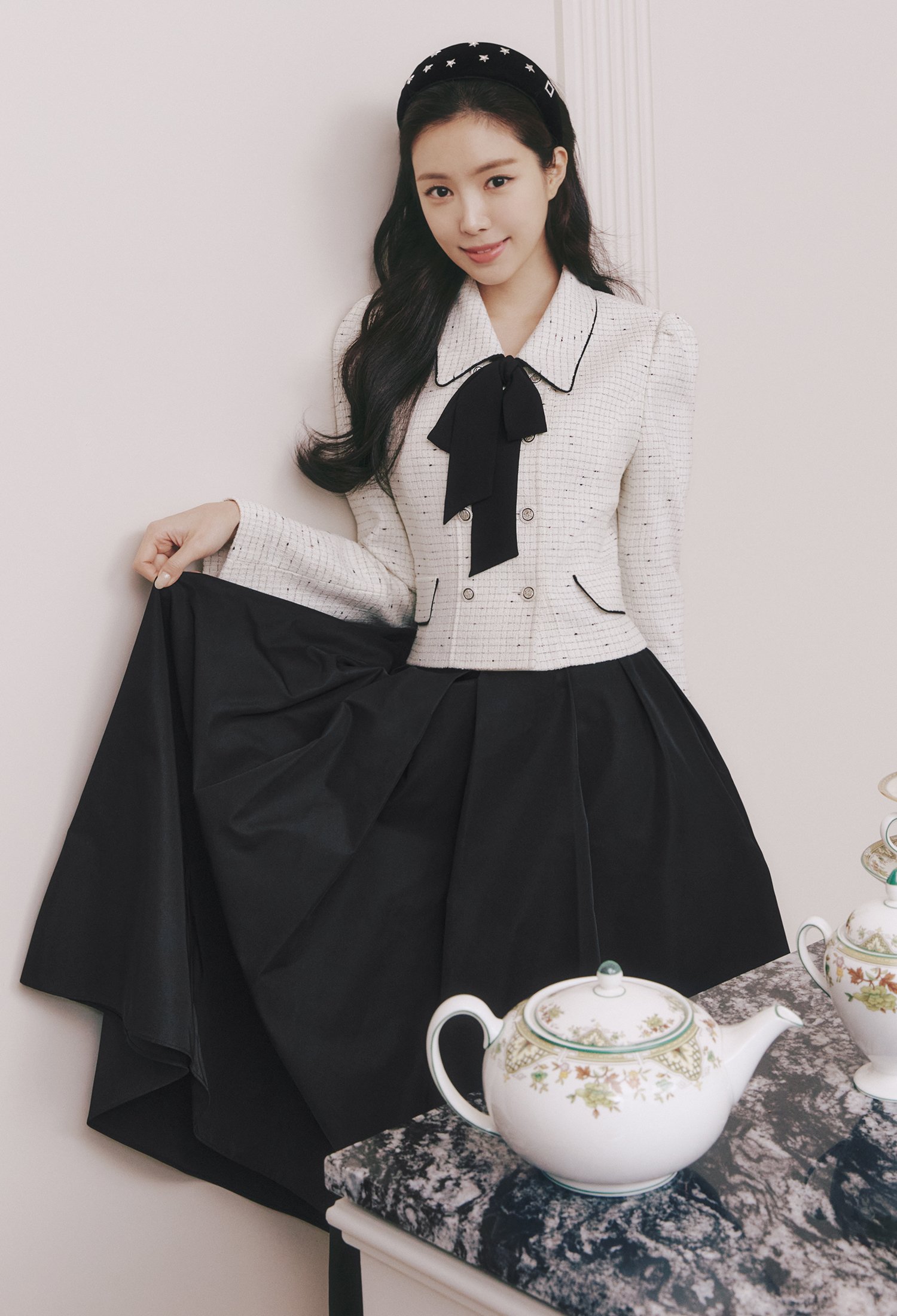 퍼프 체크 더블 브레스트 재킷 (WHITE)
