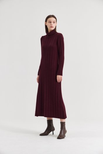 [크램38] LATA WIDE RIBBED DRESS BURGUNDY