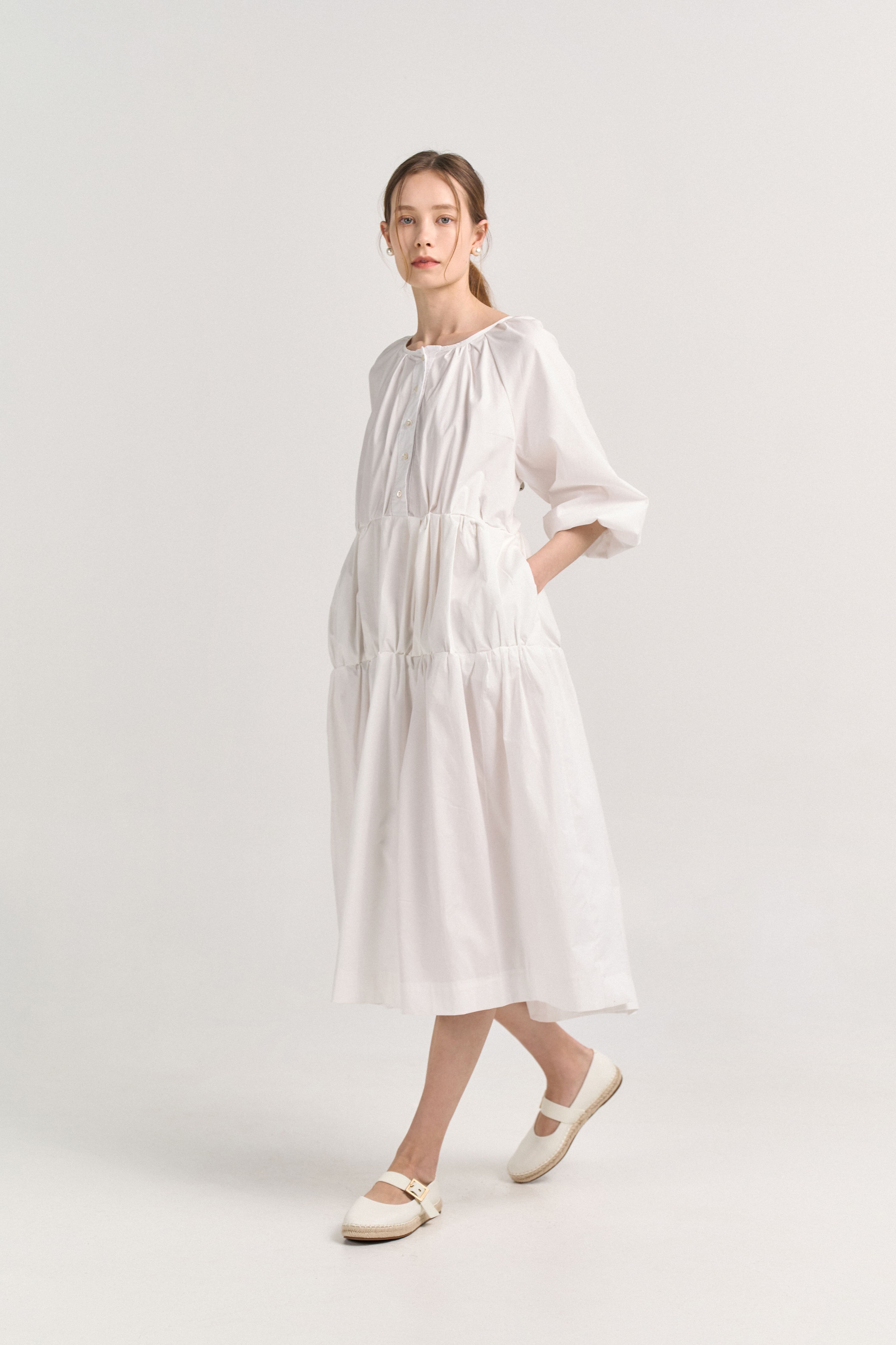 [크램38] ASSUNTA KAFTAN DRESS WHITE