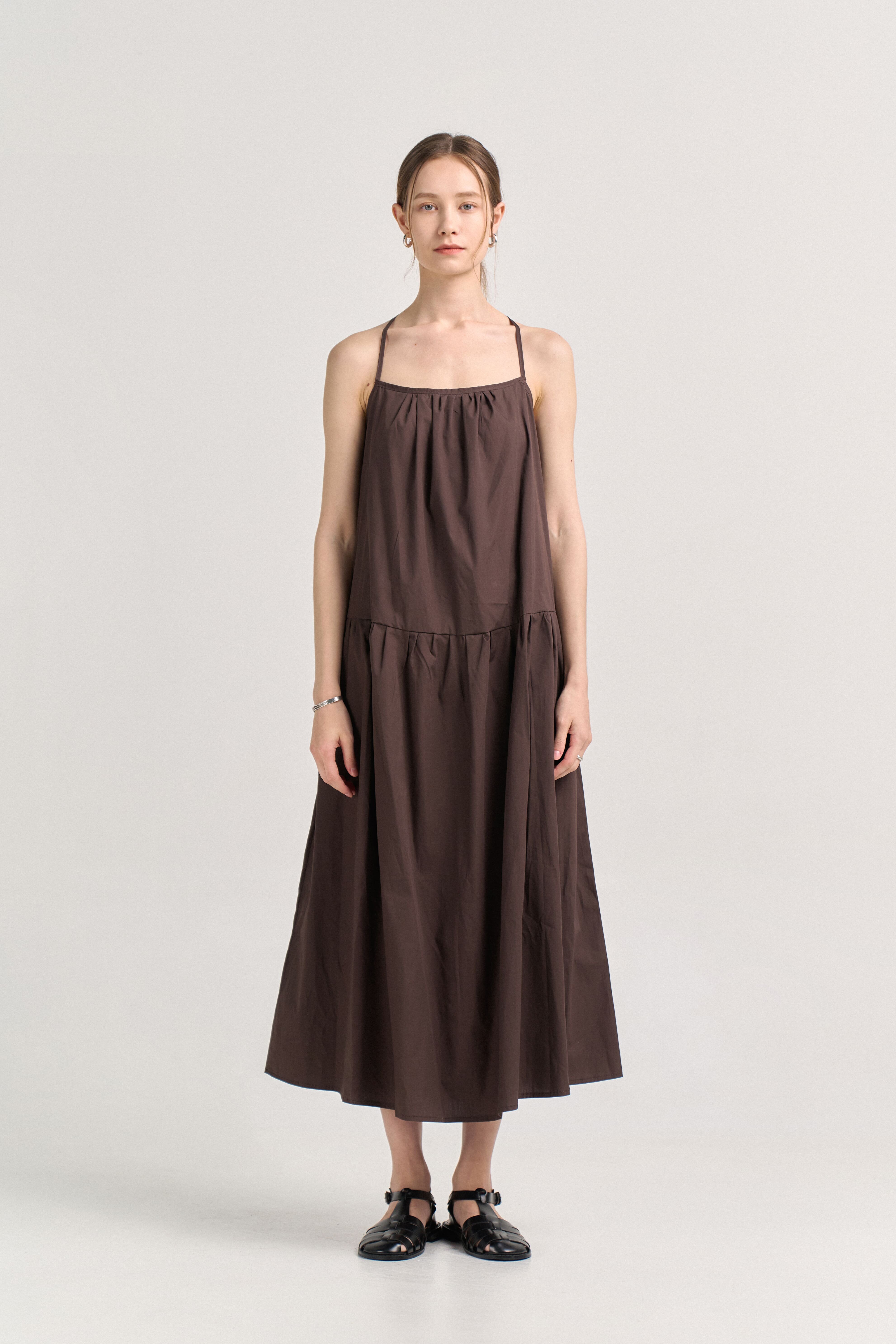 [크램38] ANNITA OVER BALZA DRESS BROWN
