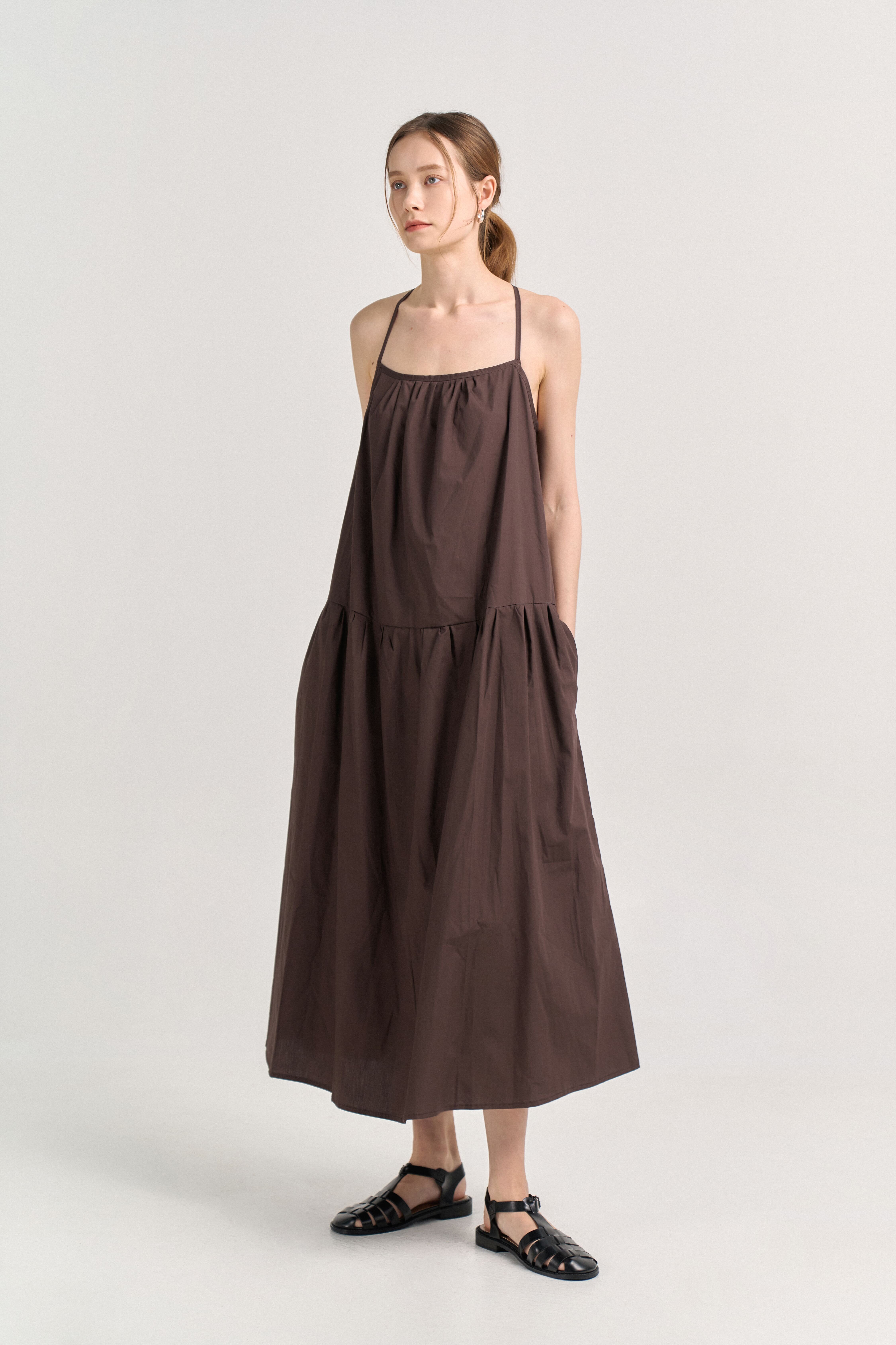 [크램38] ANNITA OVER BALZA DRESS BROWN
