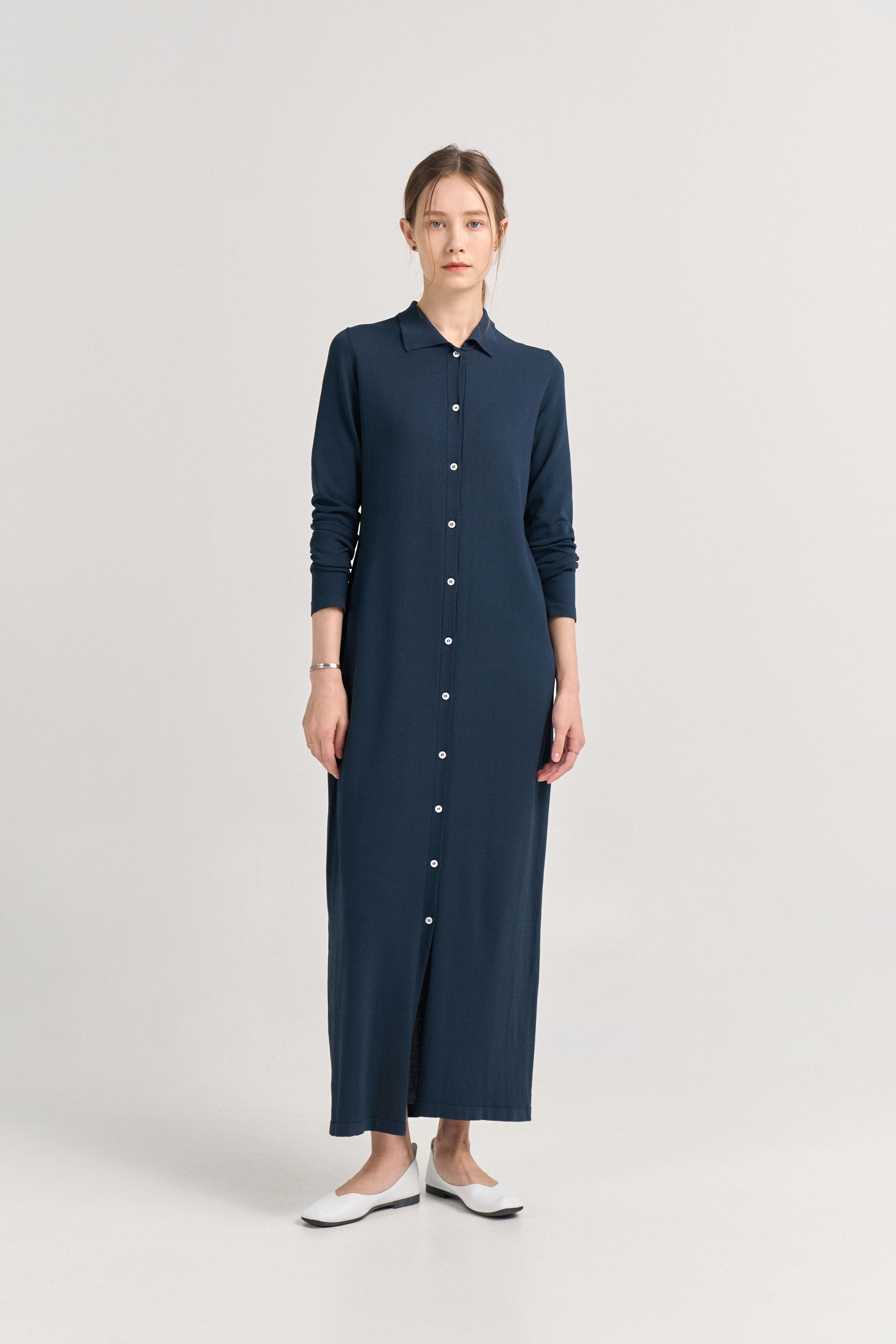 [크램38] REGINA KNITTED SHIRT DRESS PETROLIO