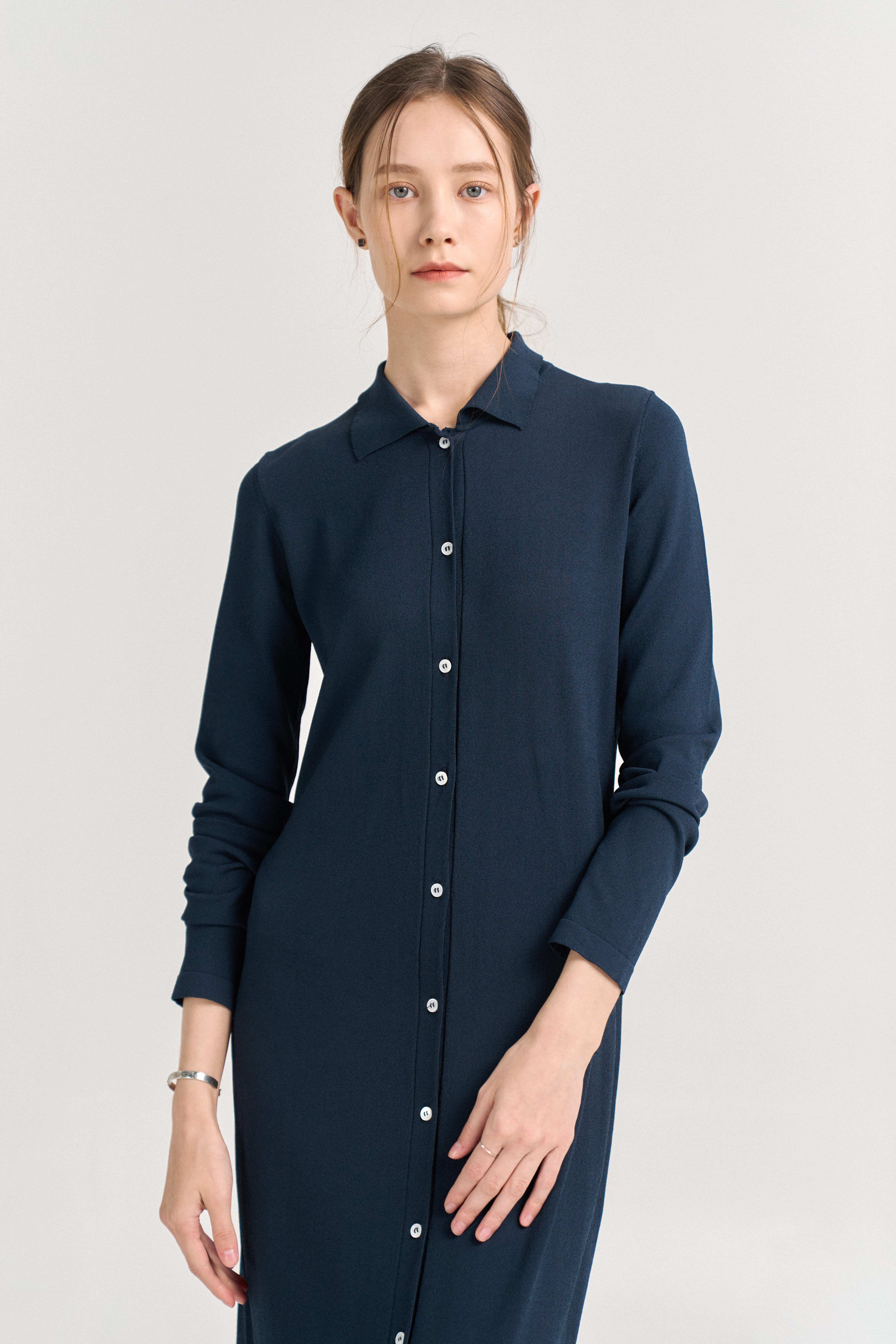 [크램38] REGINA KNITTED SHIRT DRESS PETROLIO