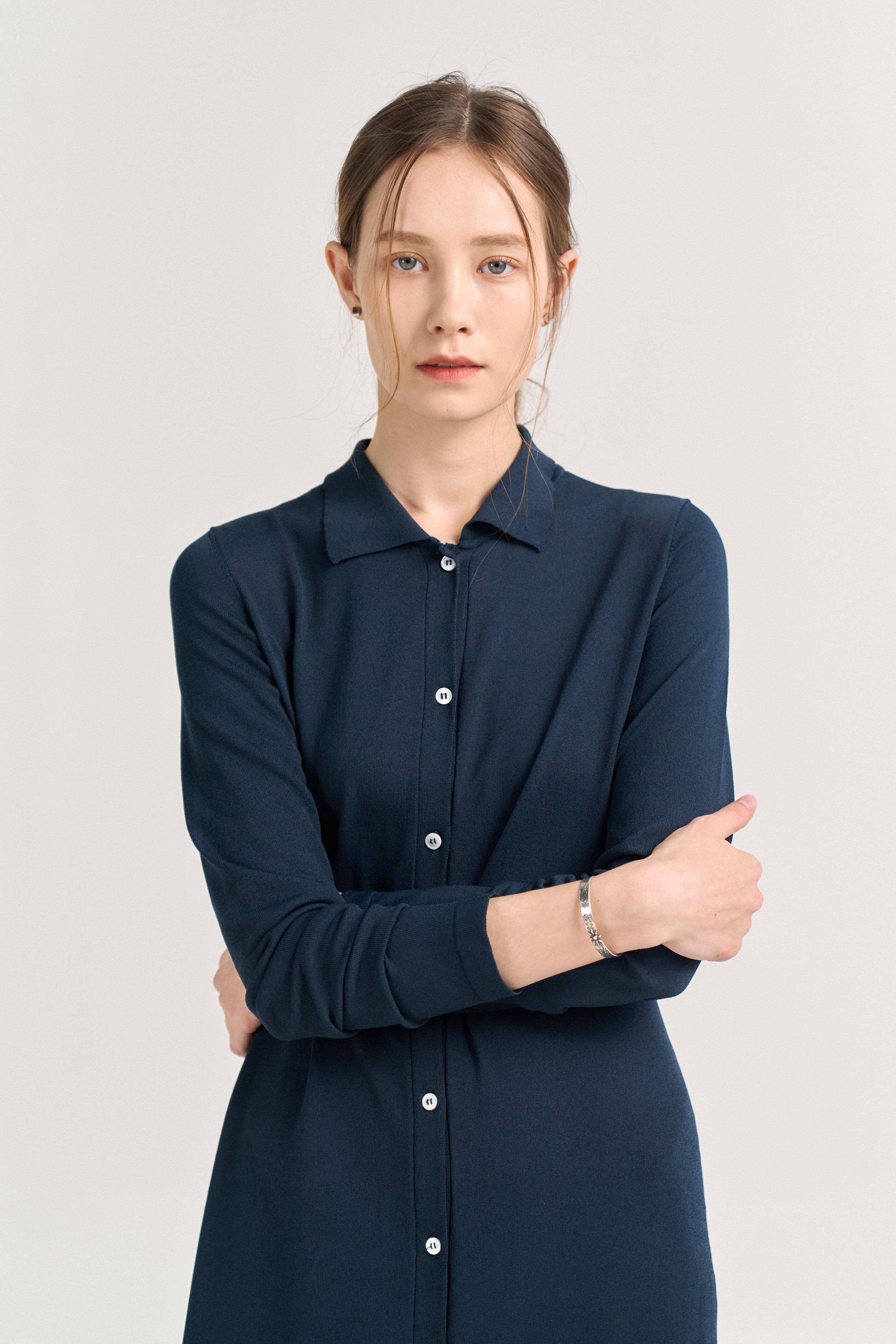[크램38] REGINA KNITTED SHIRT DRESS PETROLIO