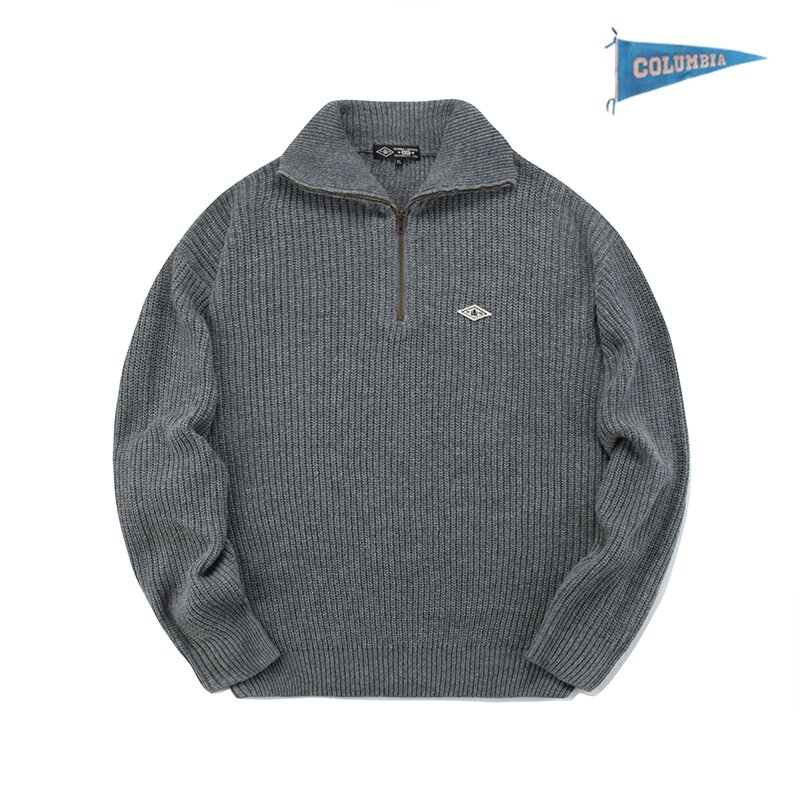 1754 CROWN OVERFIT HALF ZIP-UP SWEATER 차콜