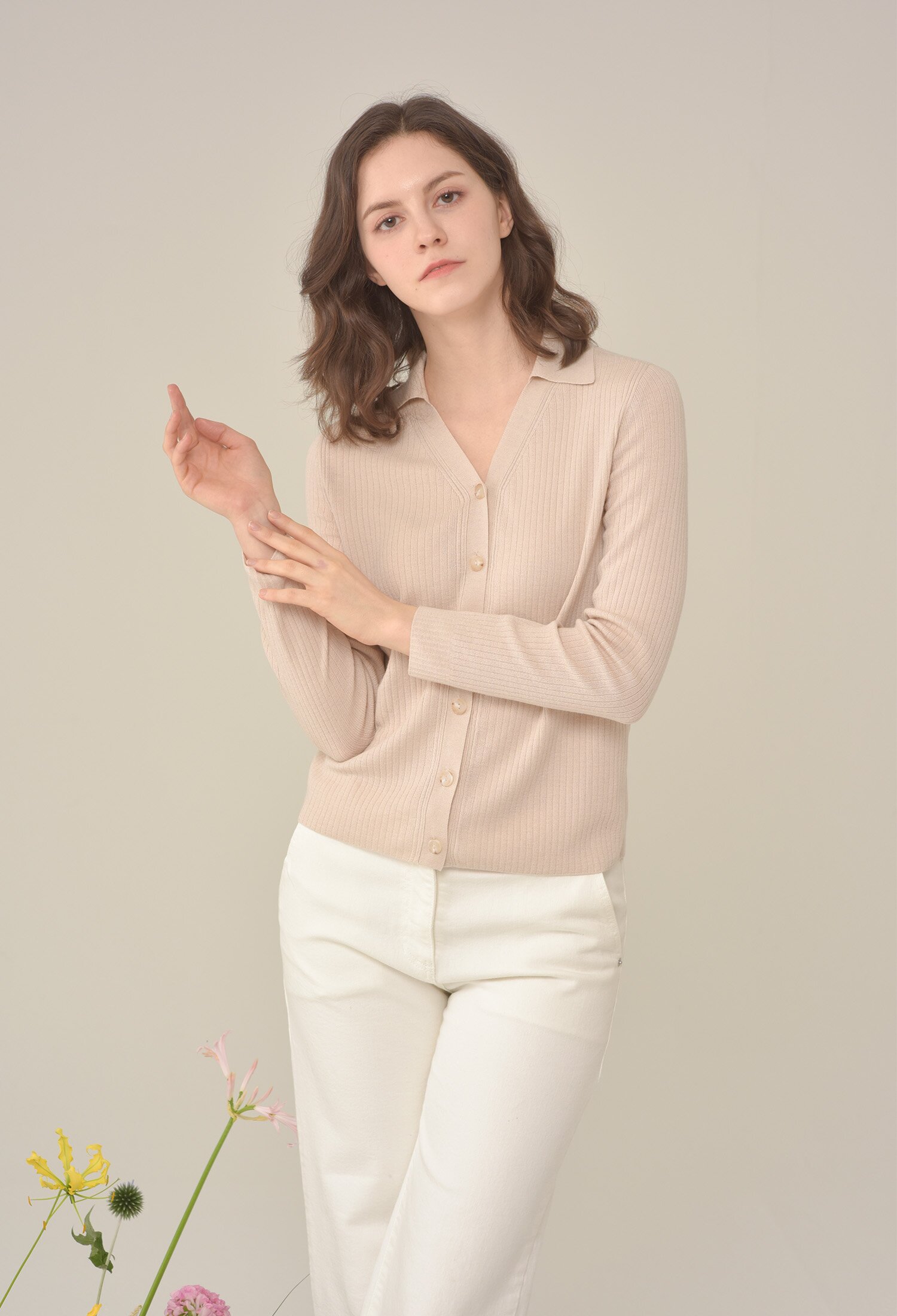[칼레이트] 오픈 카라 가디건 BEIGE