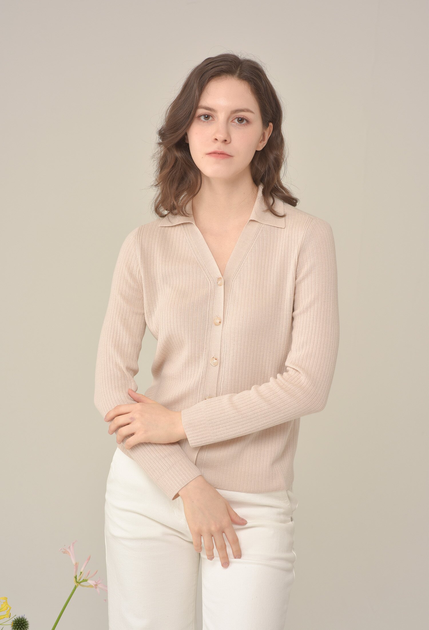 [칼레이트] 오픈 카라 가디건 BEIGE